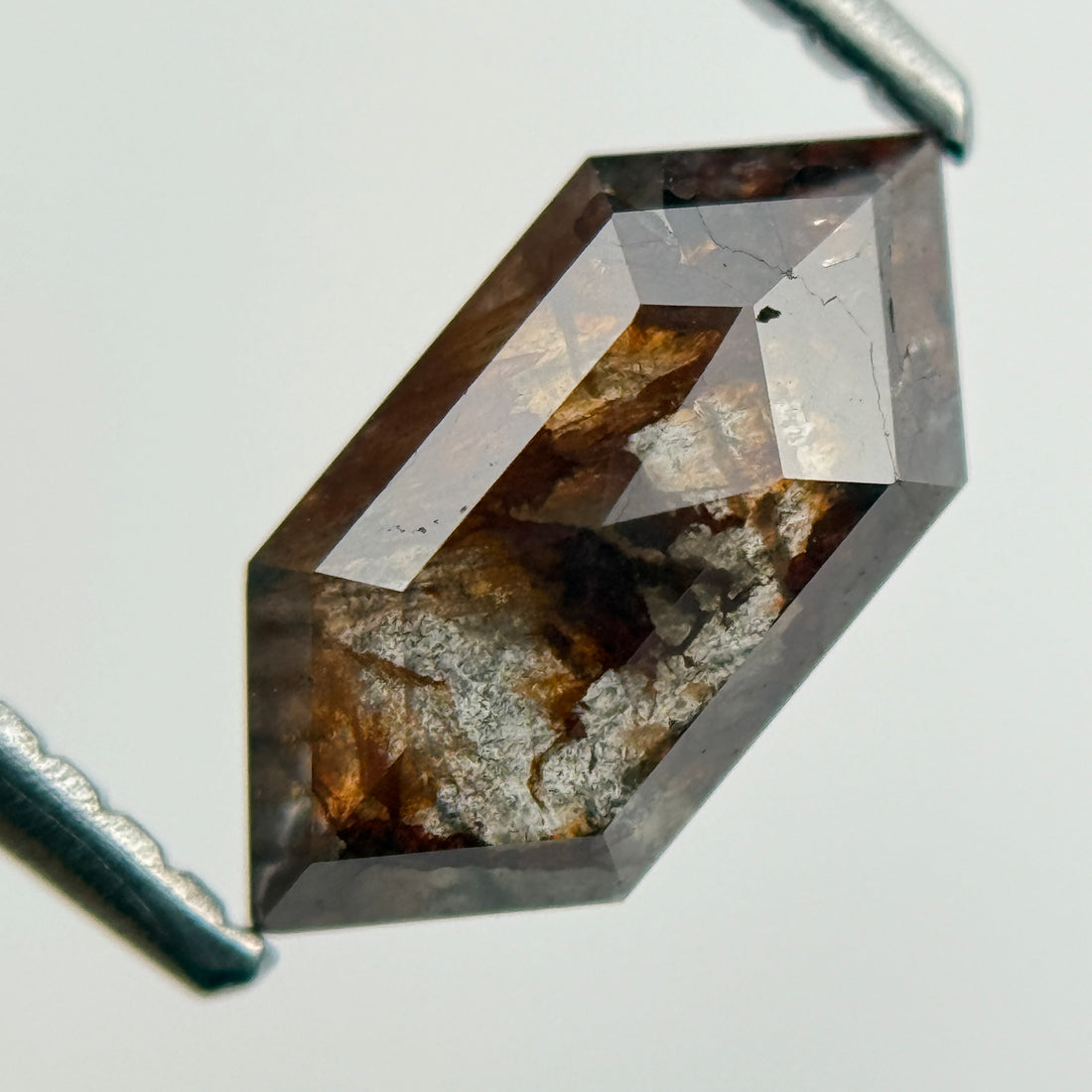 1.48 Ct Hexagon Rose Cut Red Natural Salt and Pepper Diamond