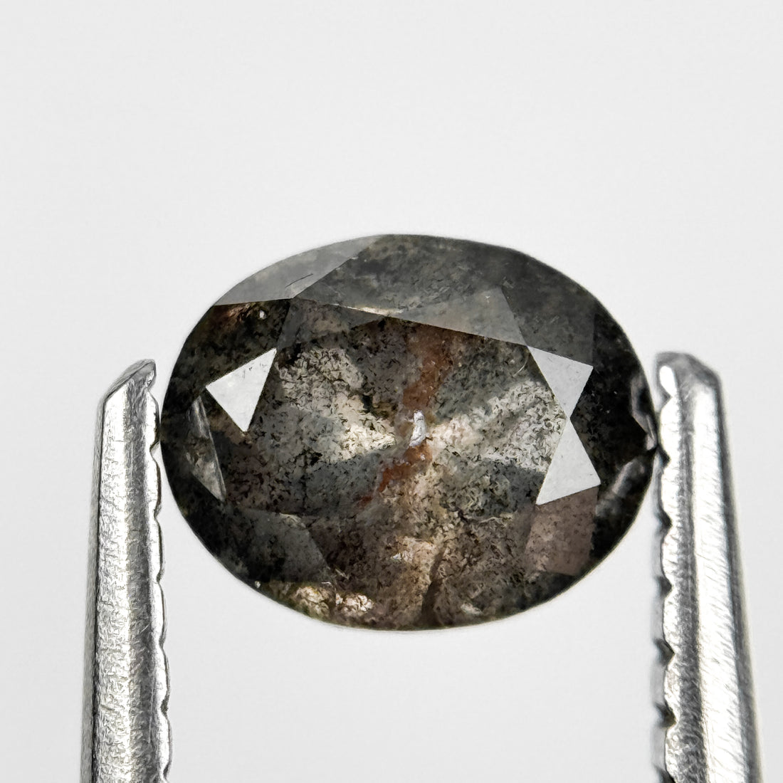 0.90 Ct Oval Rose Cut Grey Natural Salt and Pepper Diamond