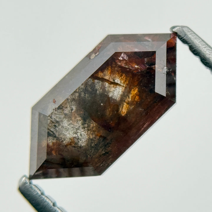 1.48 Ct Hexagon Rose Cut Red Natural Salt and Pepper Diamond