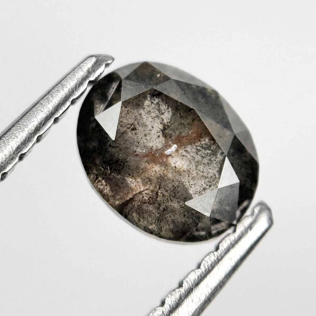 0.90 Ct Oval Rose Cut Grey Natural Salt and Pepper Diamond