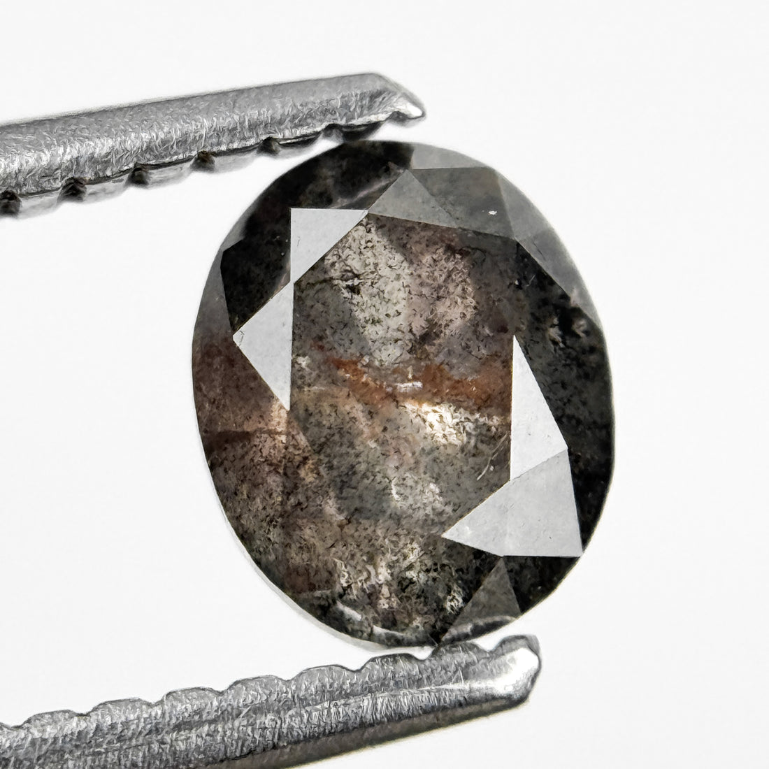 0.90 Ct Oval Rose Cut Grey Natural Salt and Pepper Diamond