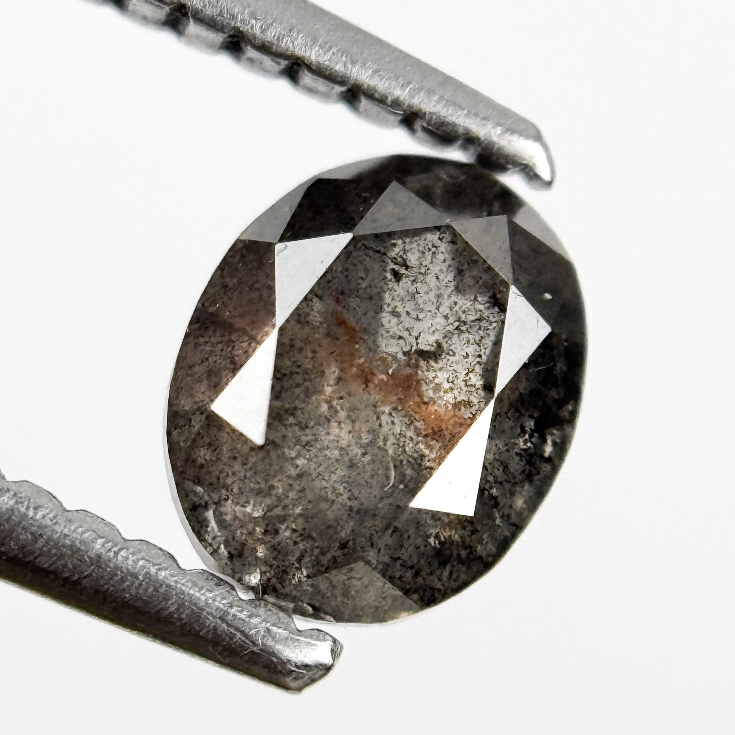 0.90 Ct Oval Rose Cut Grey Natural Salt and Pepper Diamond