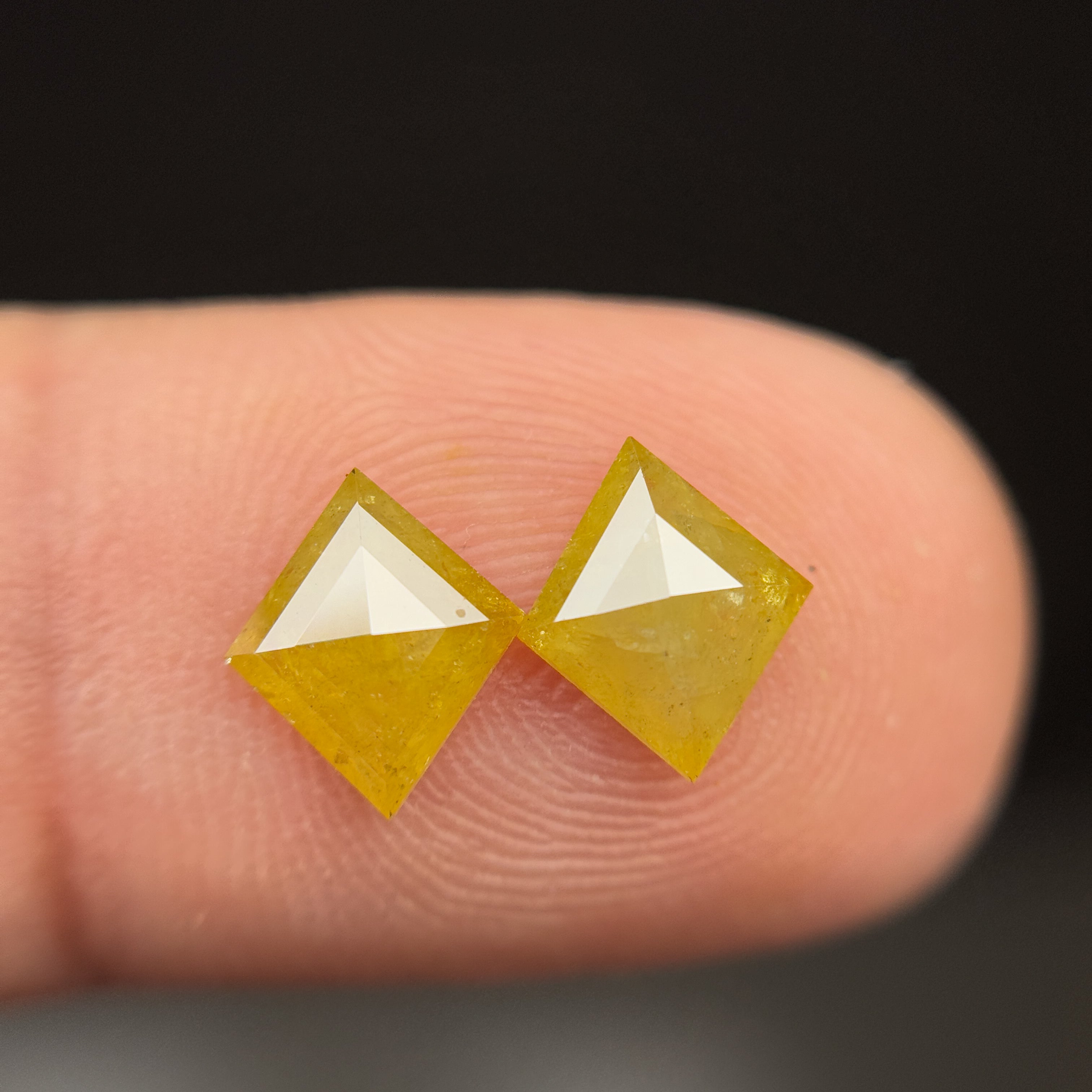 1.47 Ct Kite Rose Cut Yellow Natural Salt and Pepper Diamond Pair