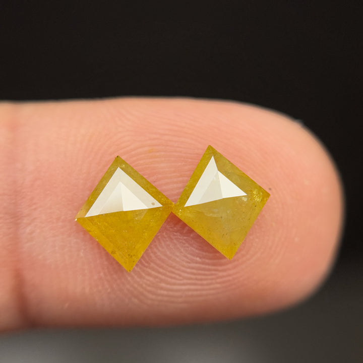 1.47 Ct Kite Rose Cut Yellow Natural Salt and Pepper Diamond Pair