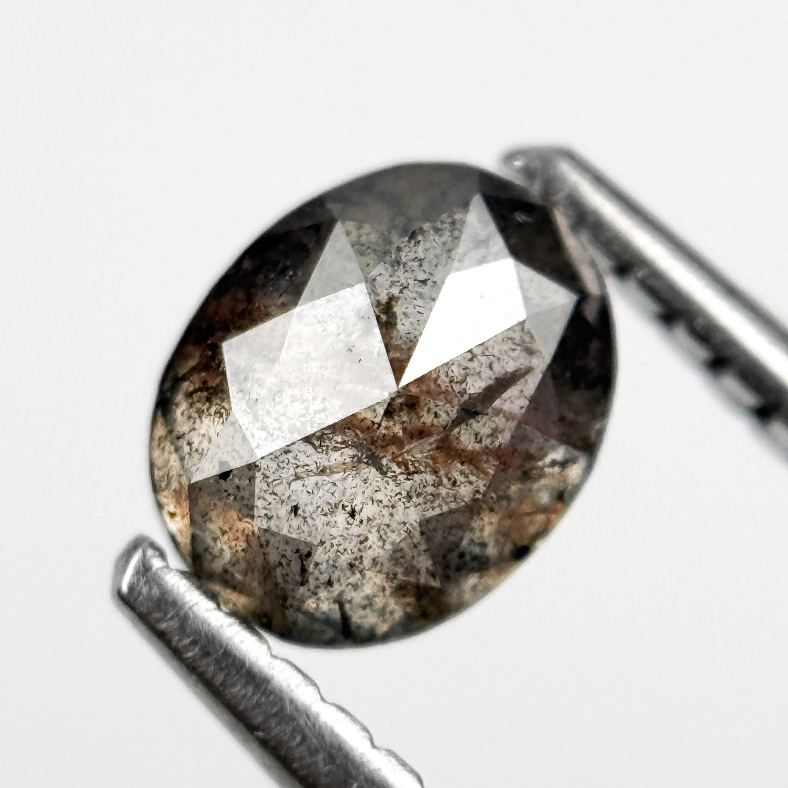 0.90 Ct Oval Rose Cut Grey Natural Salt and Pepper Diamond