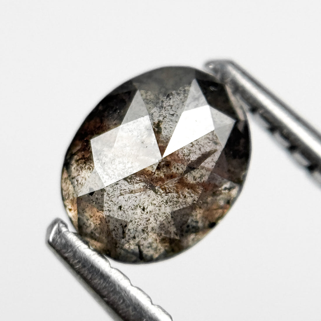 0.90 Ct Oval Rose Cut Grey Natural Salt and Pepper Diamond