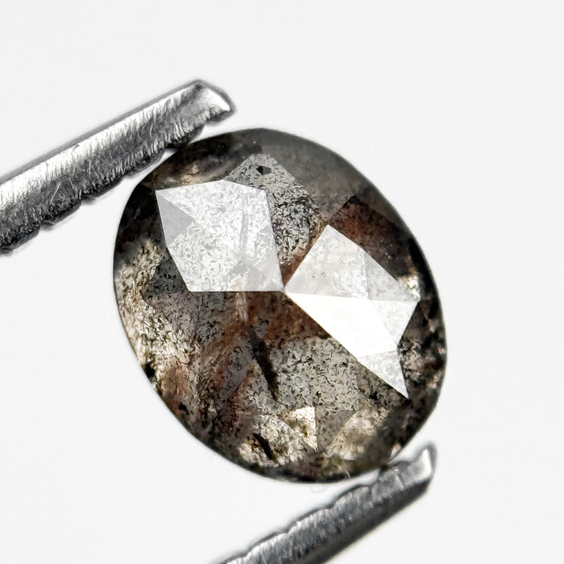 0.90 Ct Oval Rose Cut Grey Natural Salt and Pepper Diamond