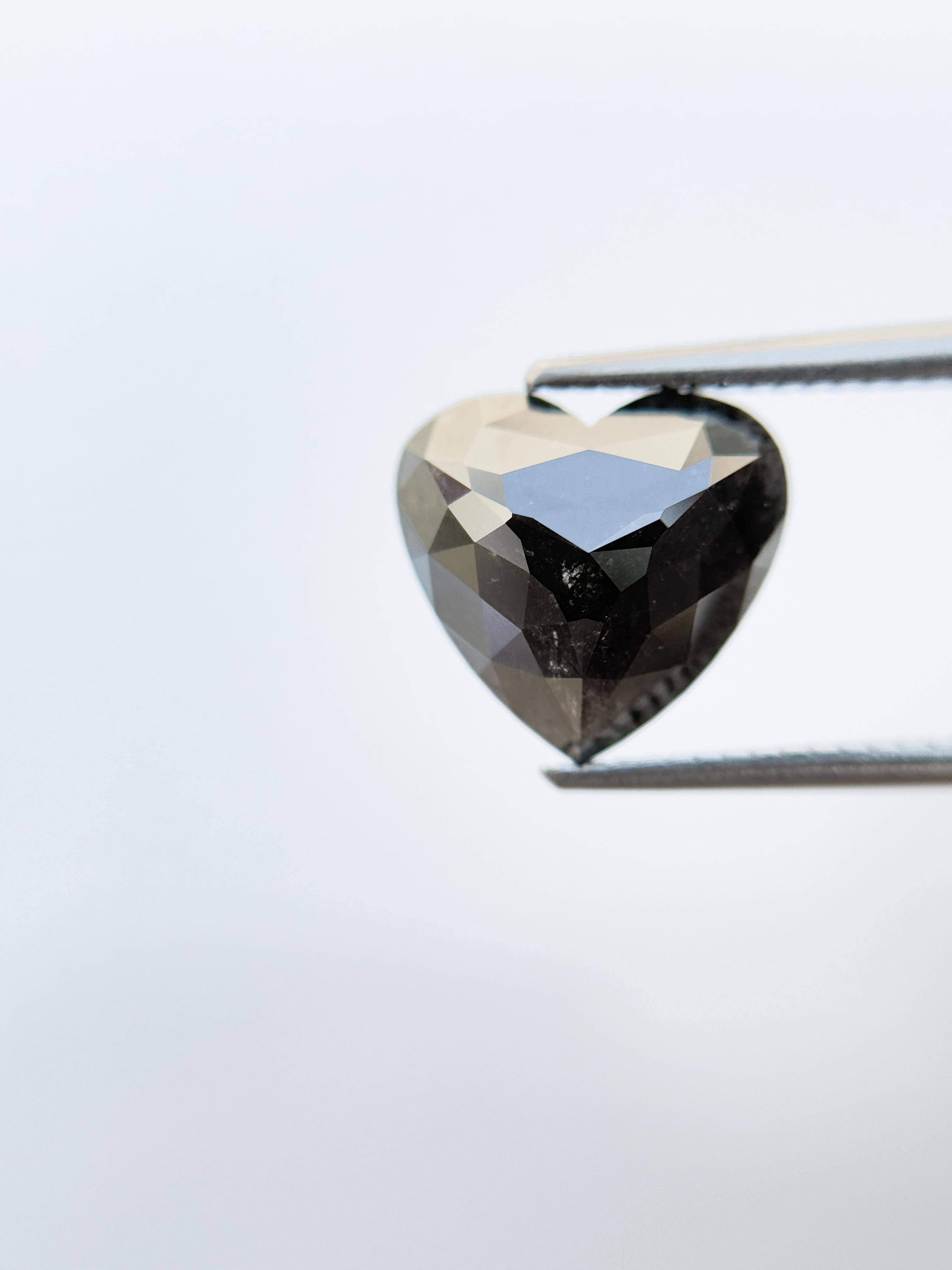 9.47 Ct Heart Rose Cut Black Natural Galaxy Diamond