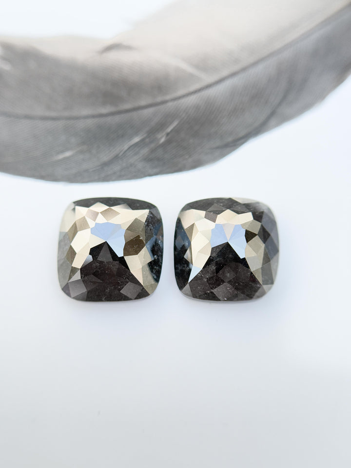 7.80 Ct Square Rose Cut Black Natural Salt and Pepper Diamond
