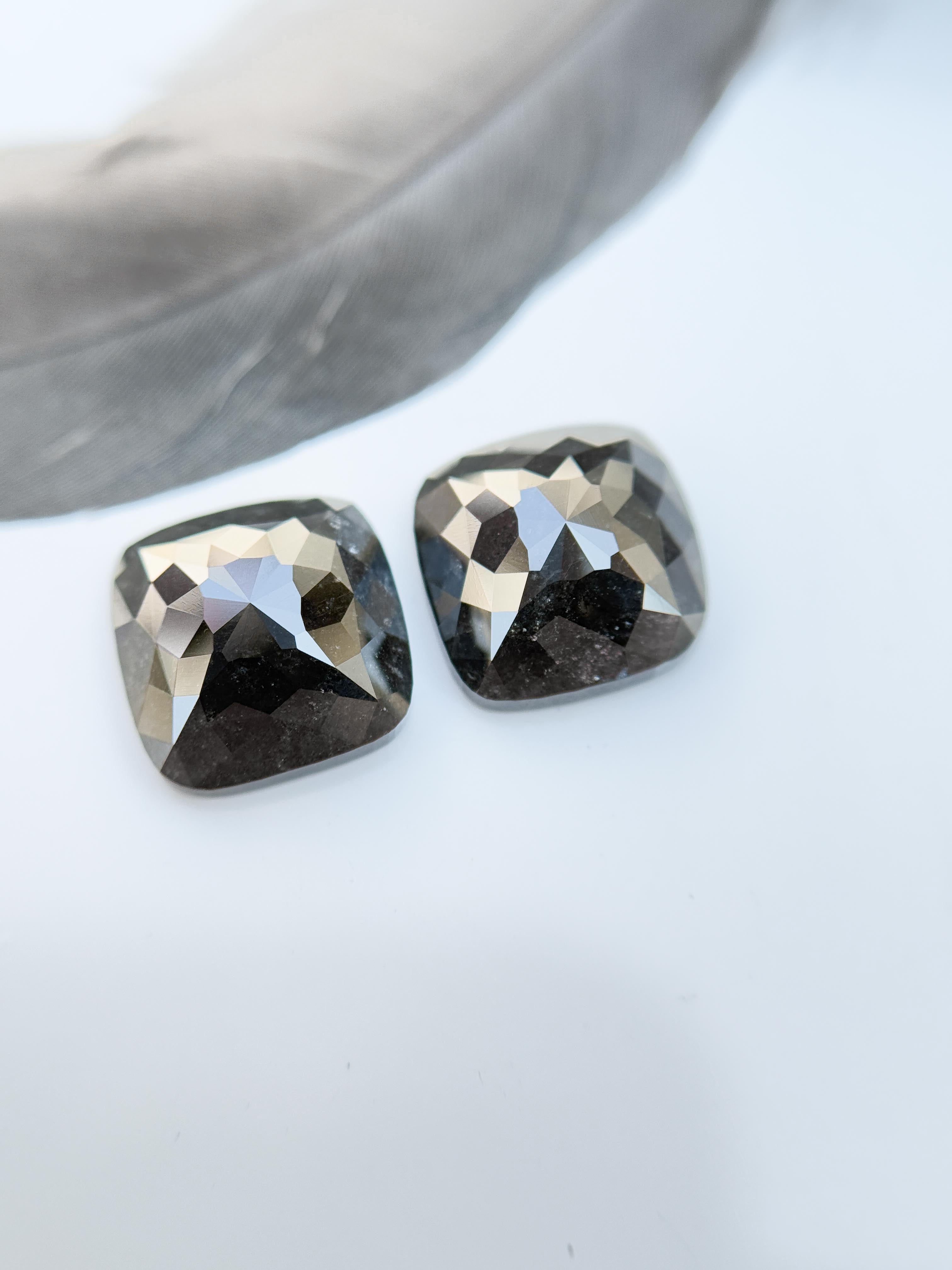 7.80 Ct Square Rose Cut Black Natural Salt and Pepper Diamond