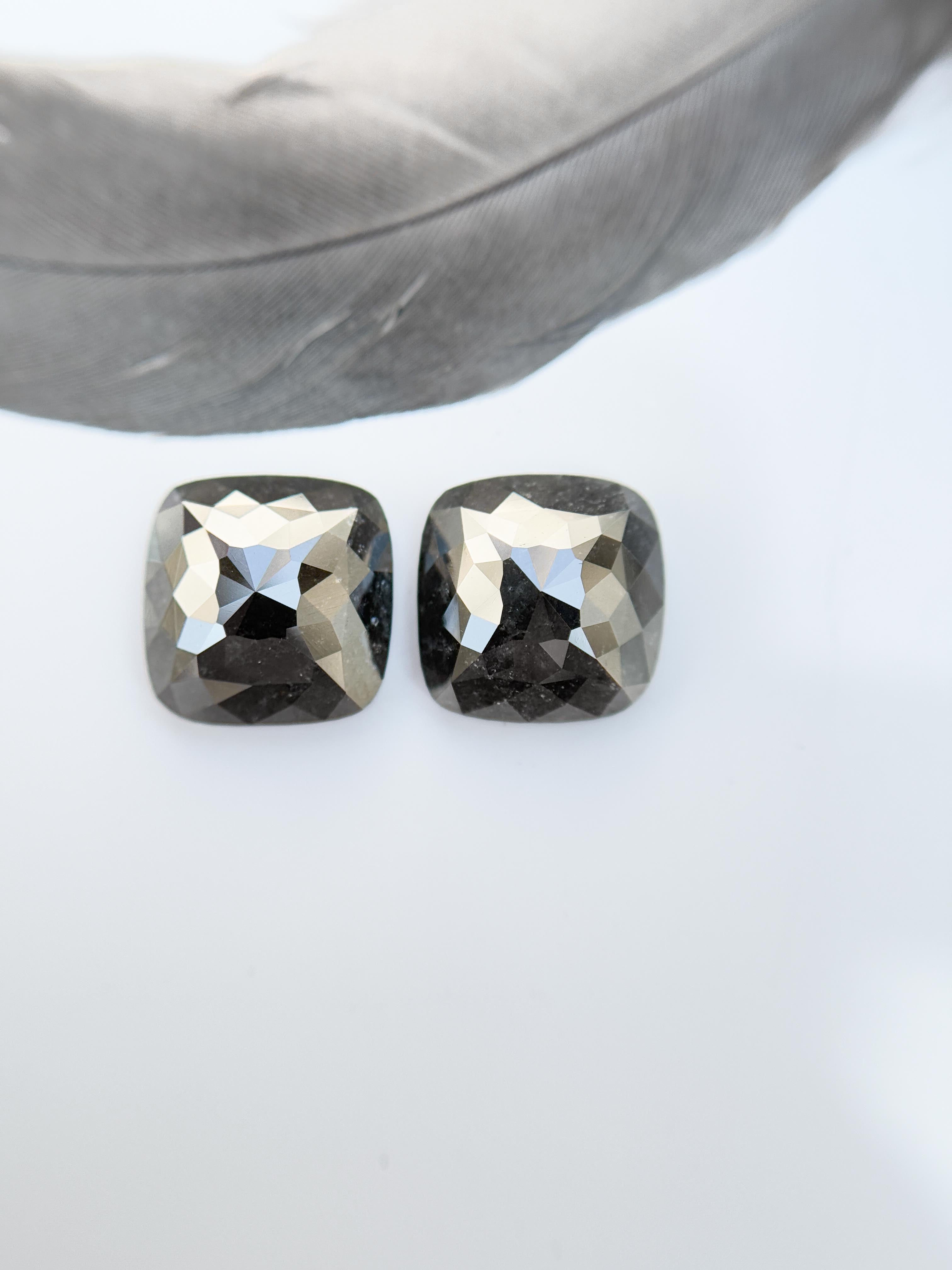 7.80 Ct Square Rose Cut Black Natural Salt and Pepper Diamond