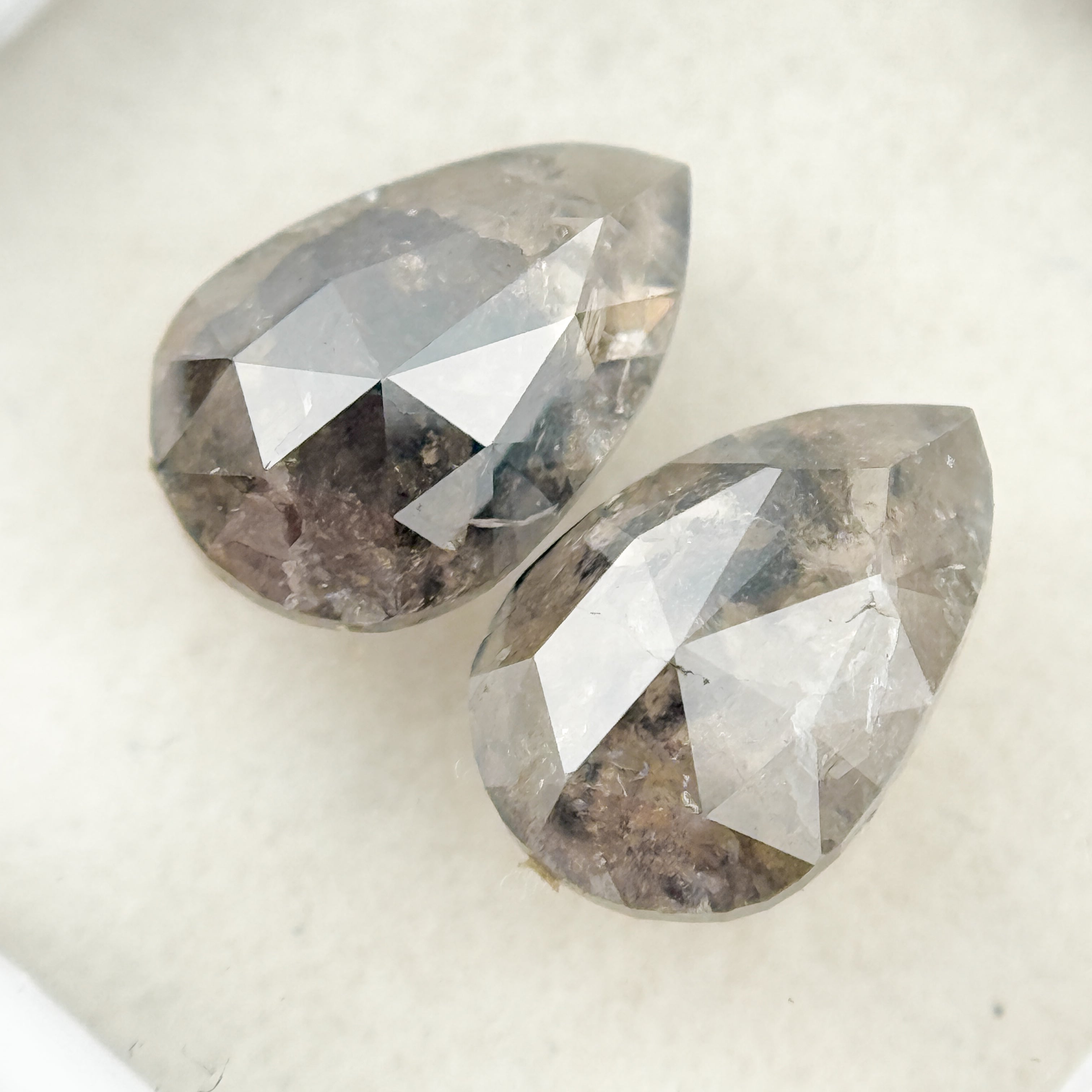 2.22 Ct Pear Rose Cut Grey Natural Salt and Pepper Diamond