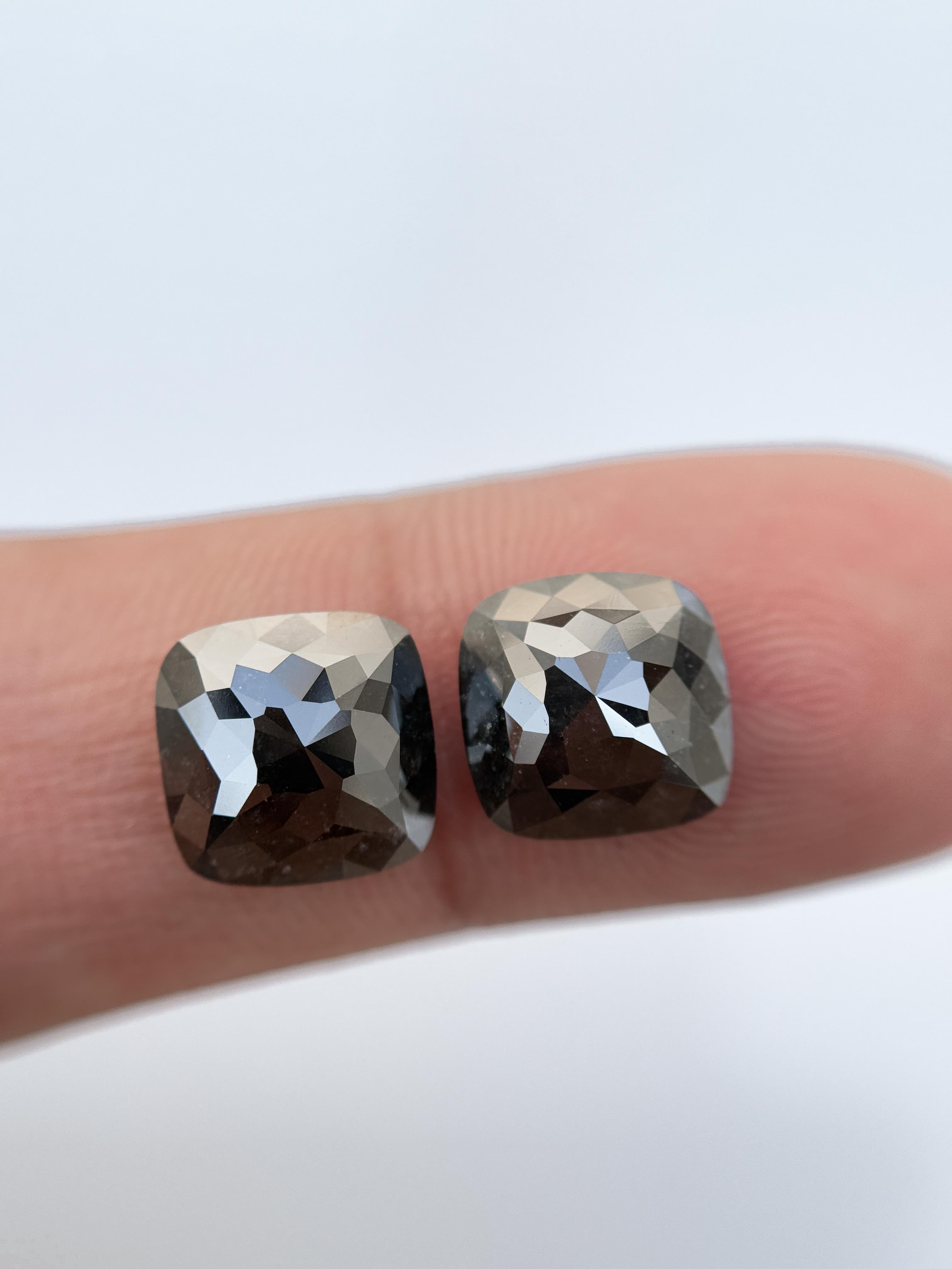 7.80 Ct Square Rose Cut Black Natural Salt and Pepper Diamond