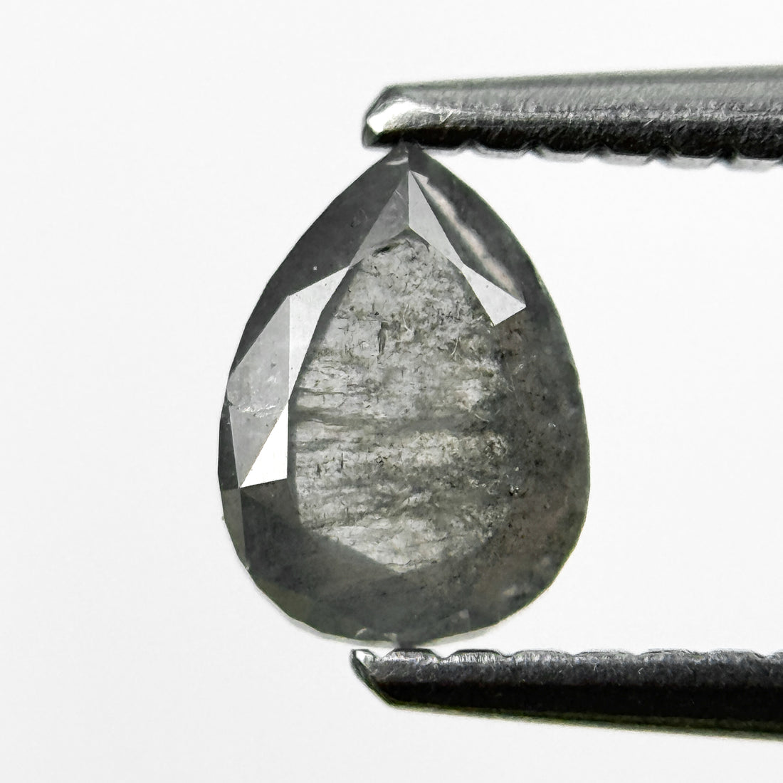 0.69 Ct Pear Rose Cut Grey Natural Salt and Pepper Diamond