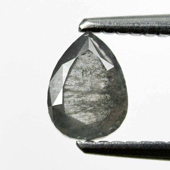 0.69 Ct Pear Rose Cut Grey Natural Salt and Pepper Diamond