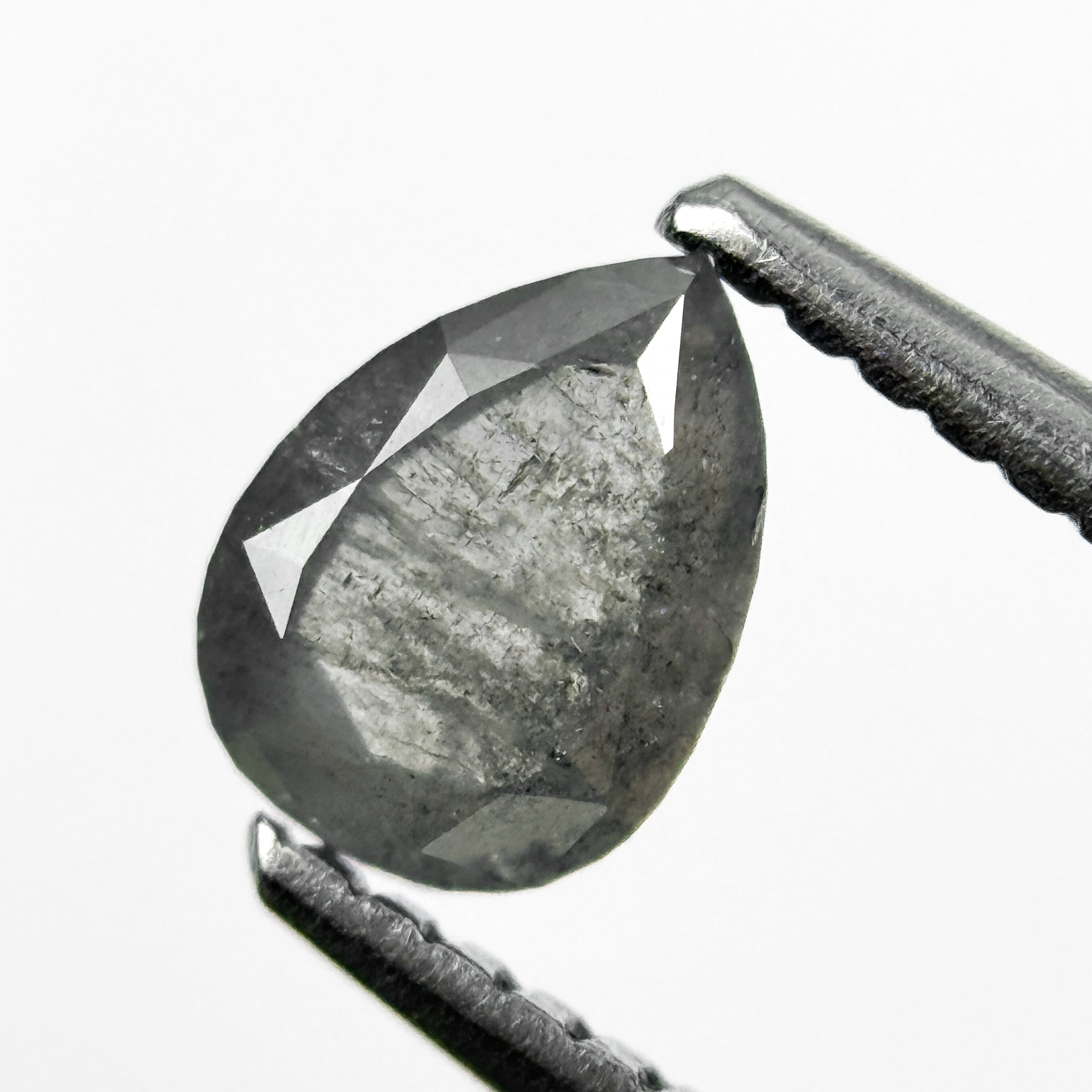 0.69 Ct Pear Rose Cut Grey Natural Salt and Pepper Diamond