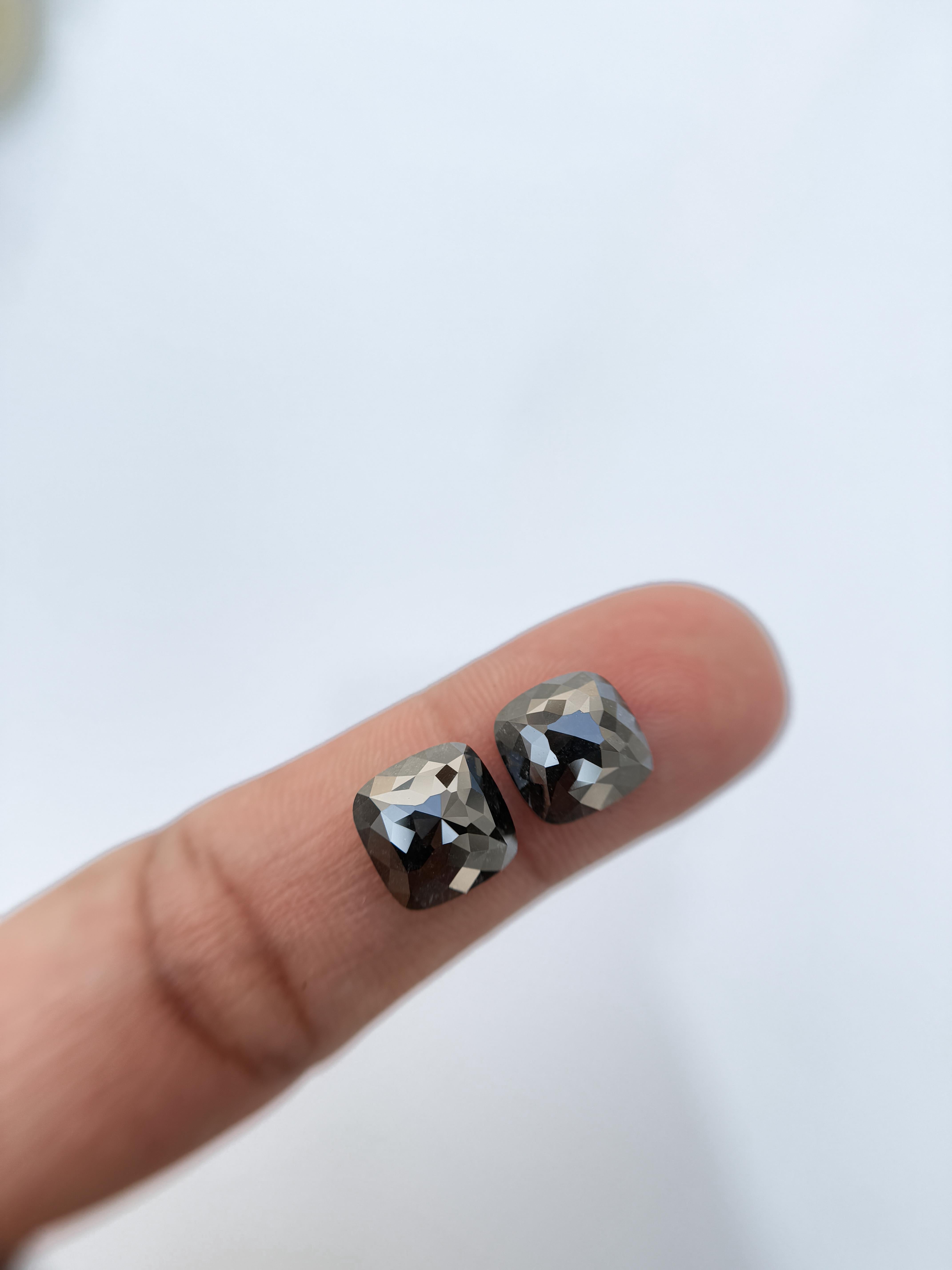 7.80 Ct Square Rose Cut Black Natural Salt and Pepper Diamond