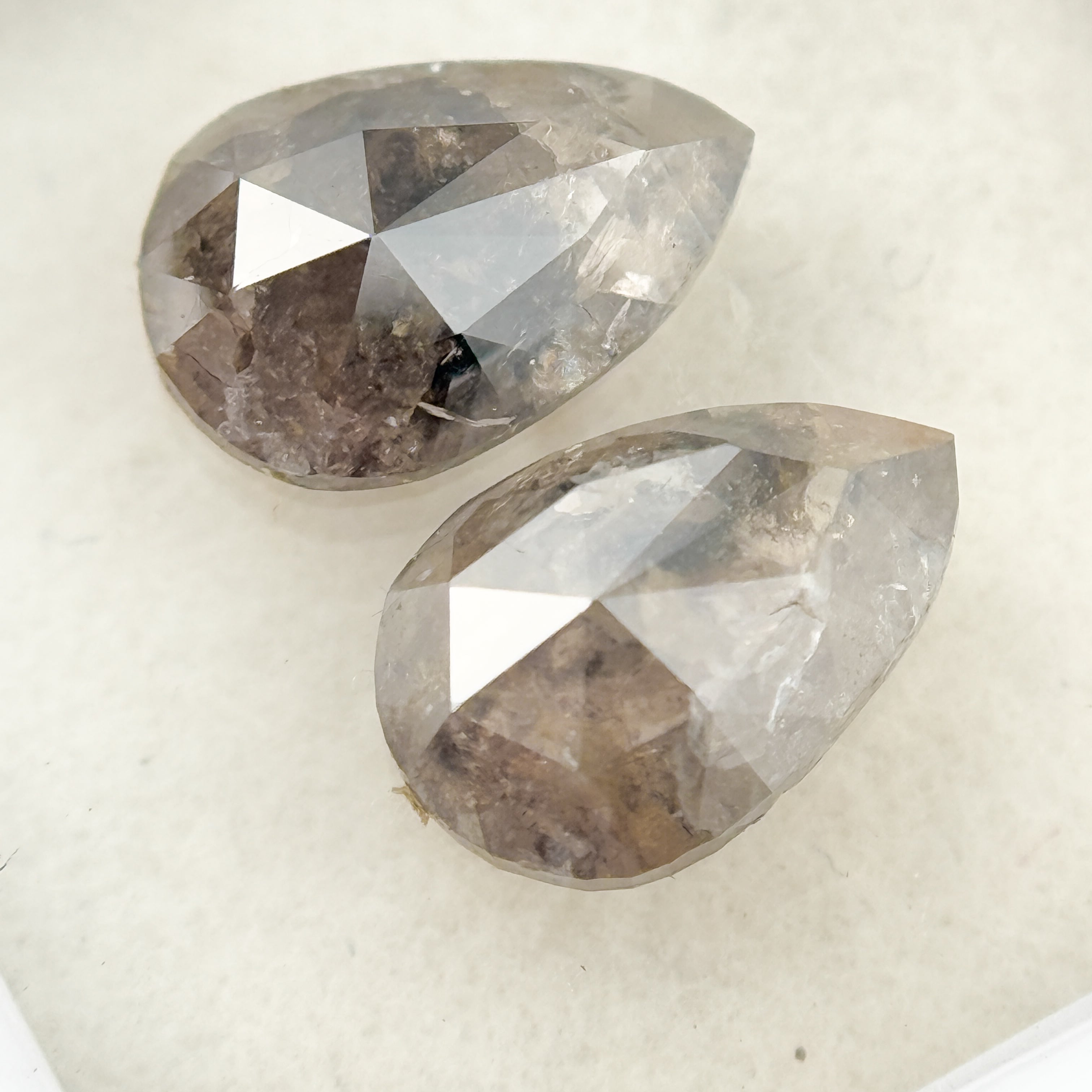 2.22 Ct Pear Rose Cut Grey Natural Salt and Pepper Diamond