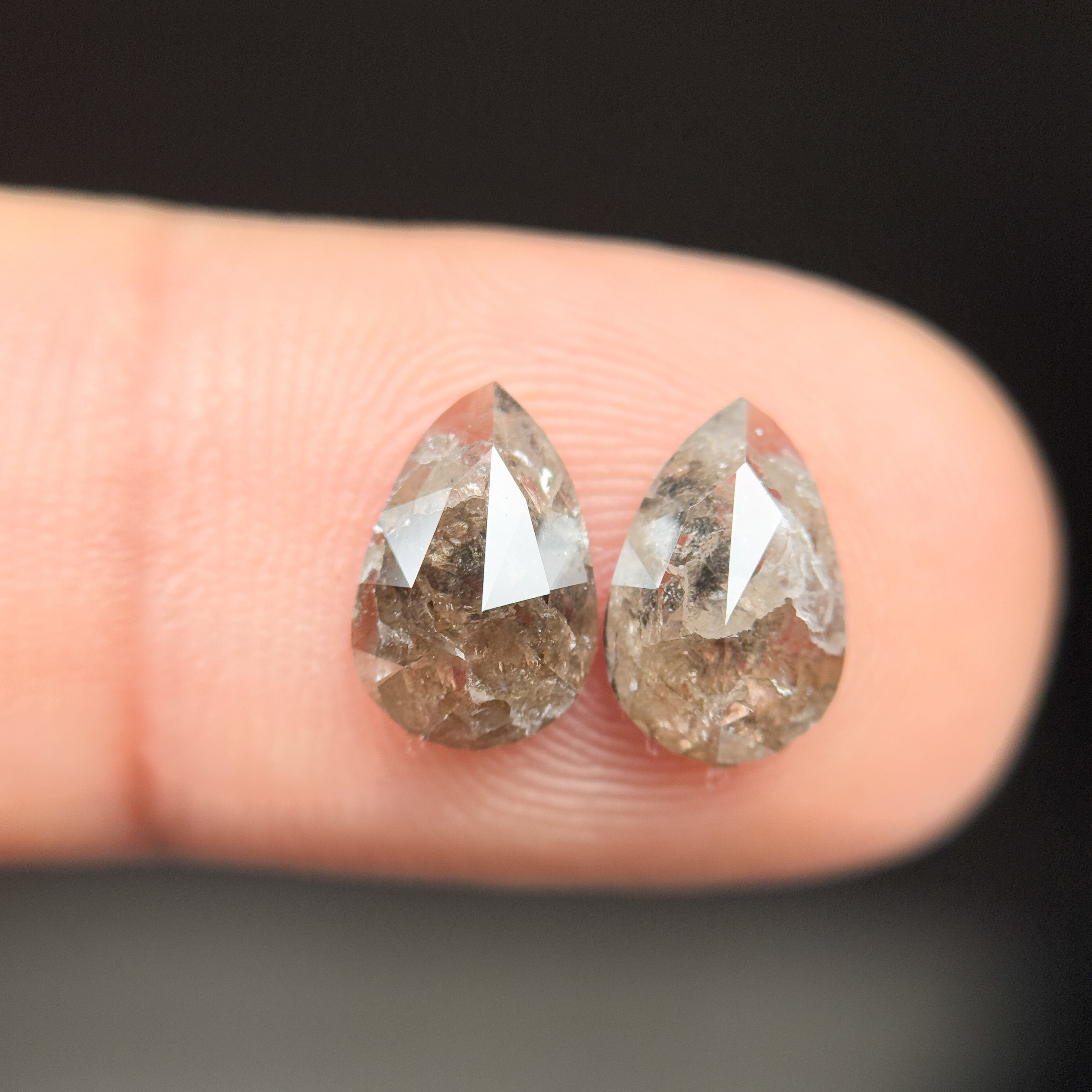 2.22 Ct Pear Rose Cut Grey Natural Salt and Pepper Diamond