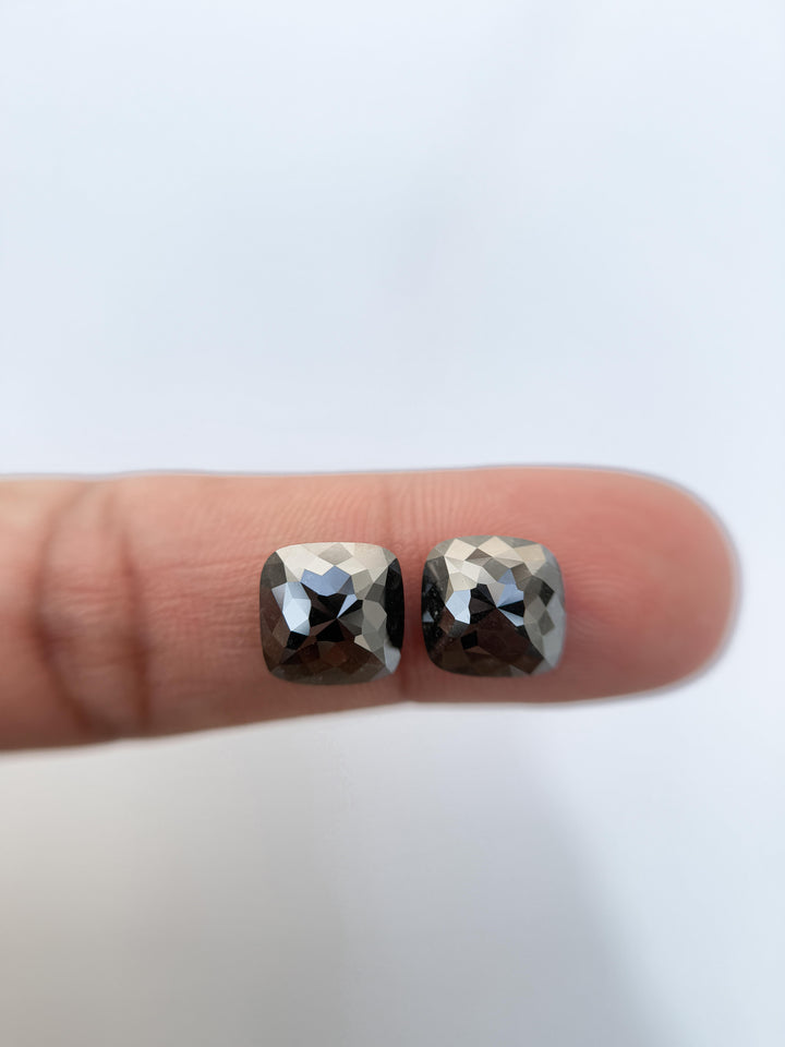 7.80 Ct Square Rose Cut Black Natural Salt and Pepper Diamond
