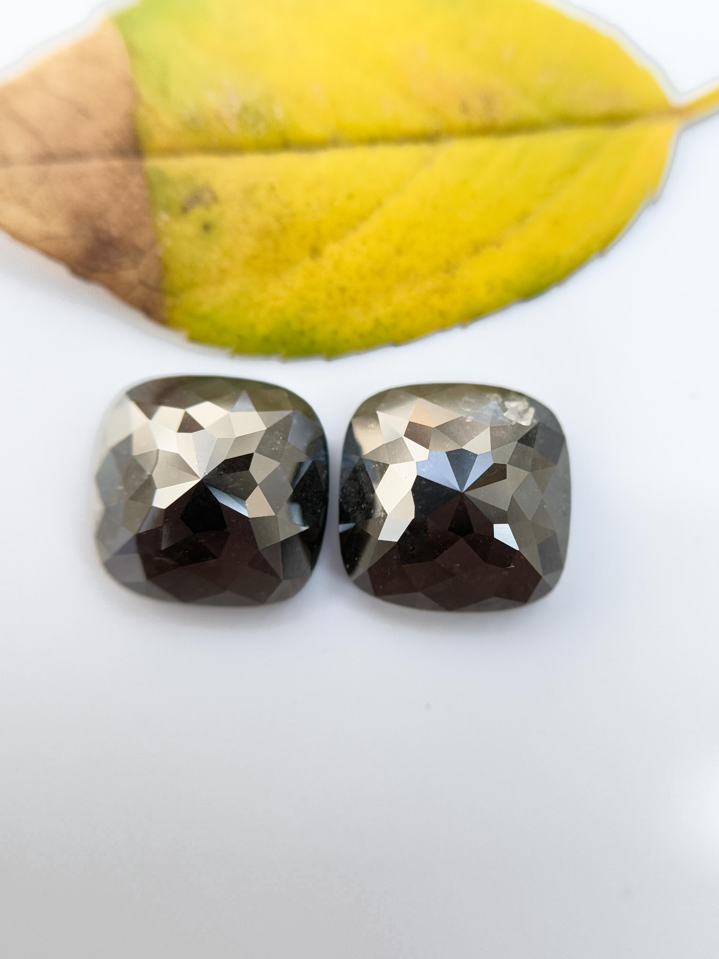 9.5 MM Square Rose Cut Black Natural Diamond Pair