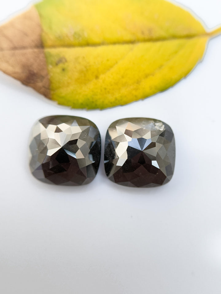 9.5 MM Square Rose Cut Black Natural Diamond Pair