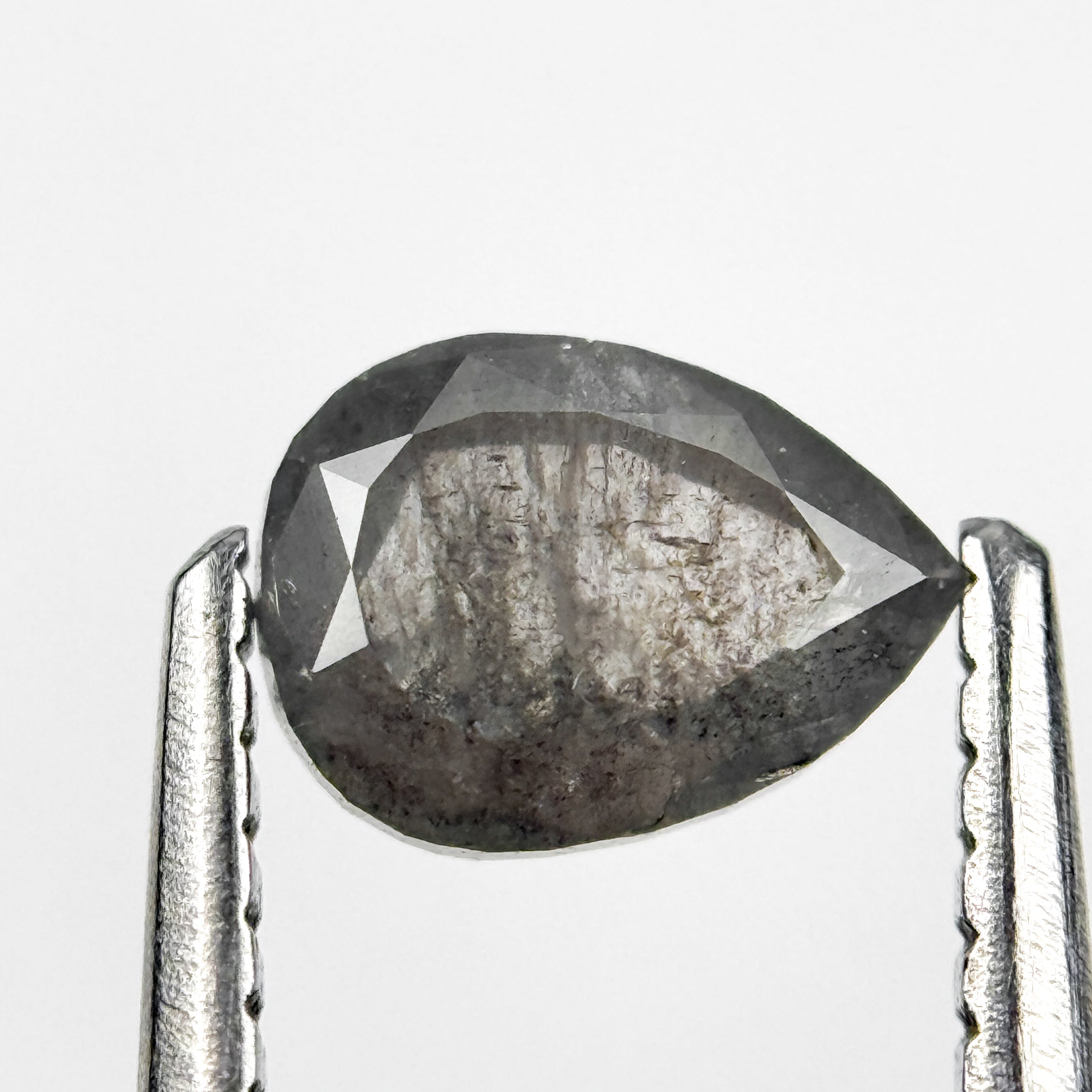0.69 Ct Pear Rose Cut Grey Natural Salt and Pepper Diamond