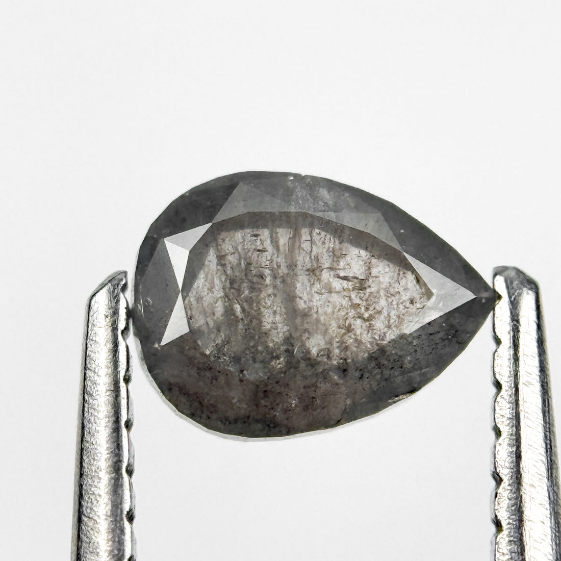 0.69 Ct Pear Rose Cut Grey Natural Salt and Pepper Diamond