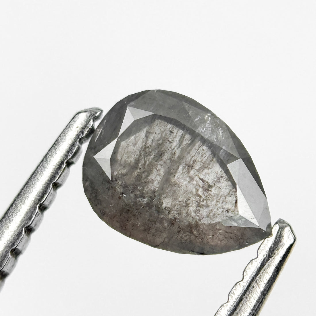 0.69 Ct Pear Rose Cut Grey Natural Salt and Pepper Diamond
