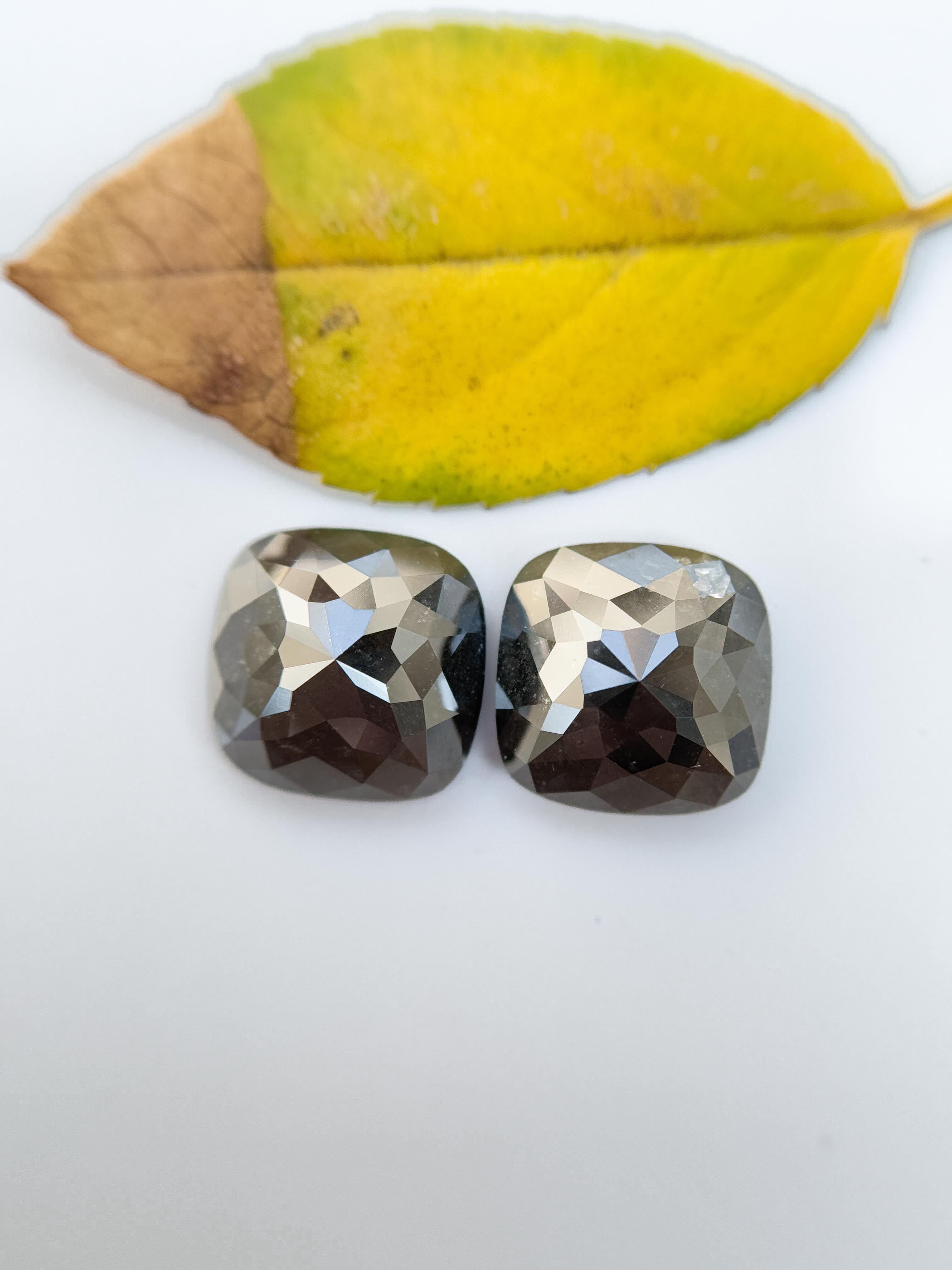 9.5 MM Square Rose Cut Black Natural Diamond Pair