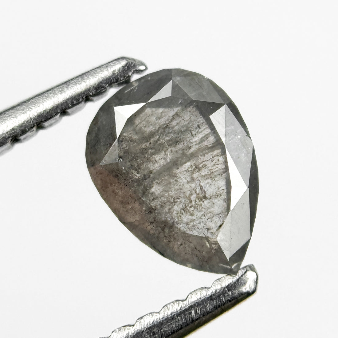 0.69 Ct Pear Rose Cut Grey Natural Salt and Pepper Diamond