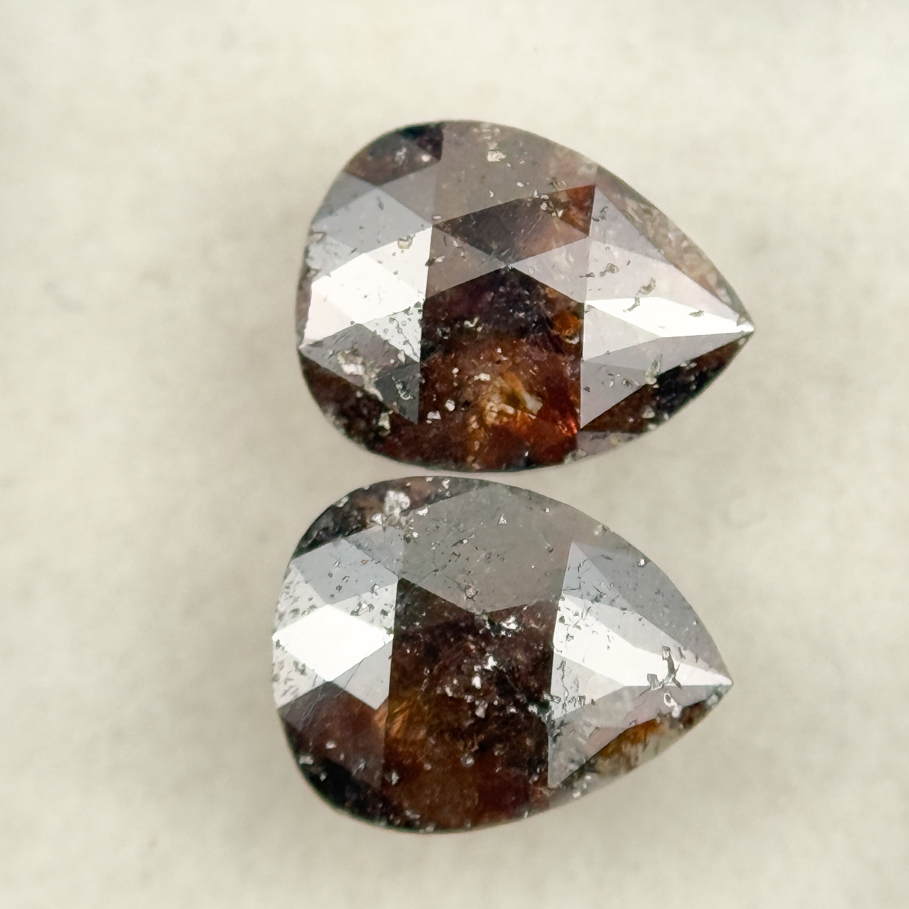 1.74 Ct Pear Rose Cut Red Natural Salt and Pepper Diamond