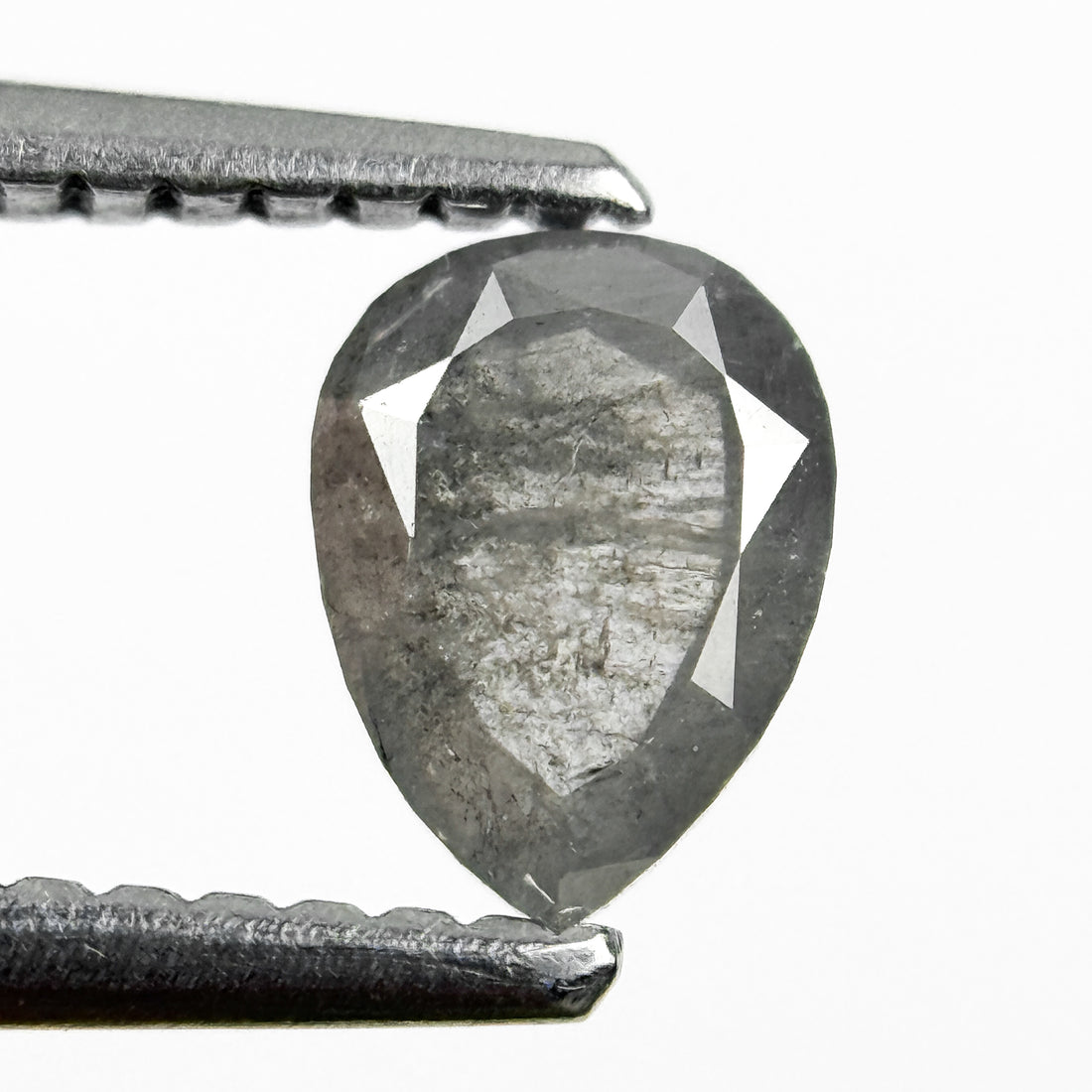0.69 Ct Pear Rose Cut Grey Natural Salt and Pepper Diamond