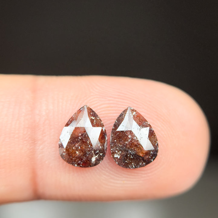 1.74 Ct Pear Rose Cut Red Natural Salt and Pepper Diamond