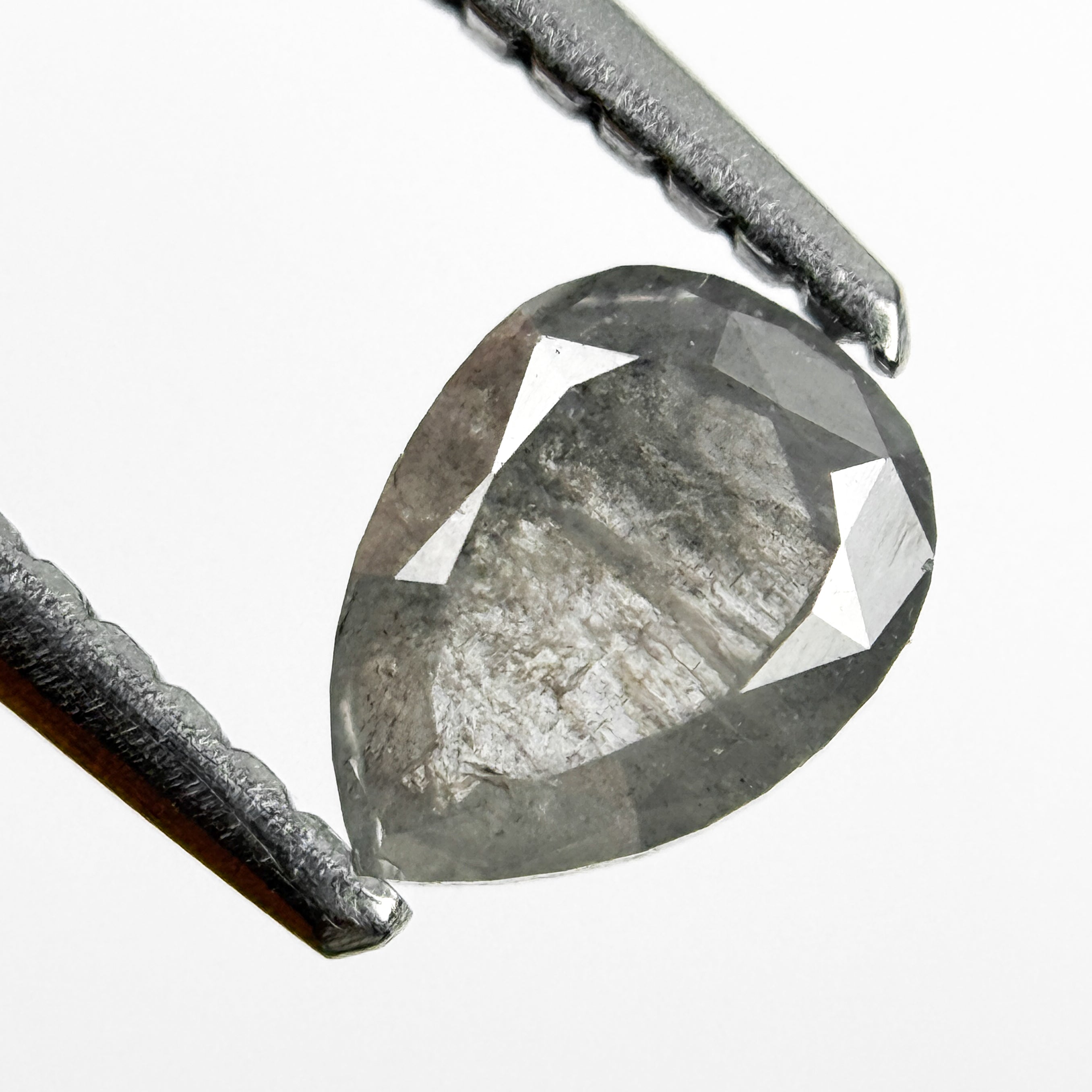 0.69 Ct Pear Rose Cut Grey Natural Salt and Pepper Diamond