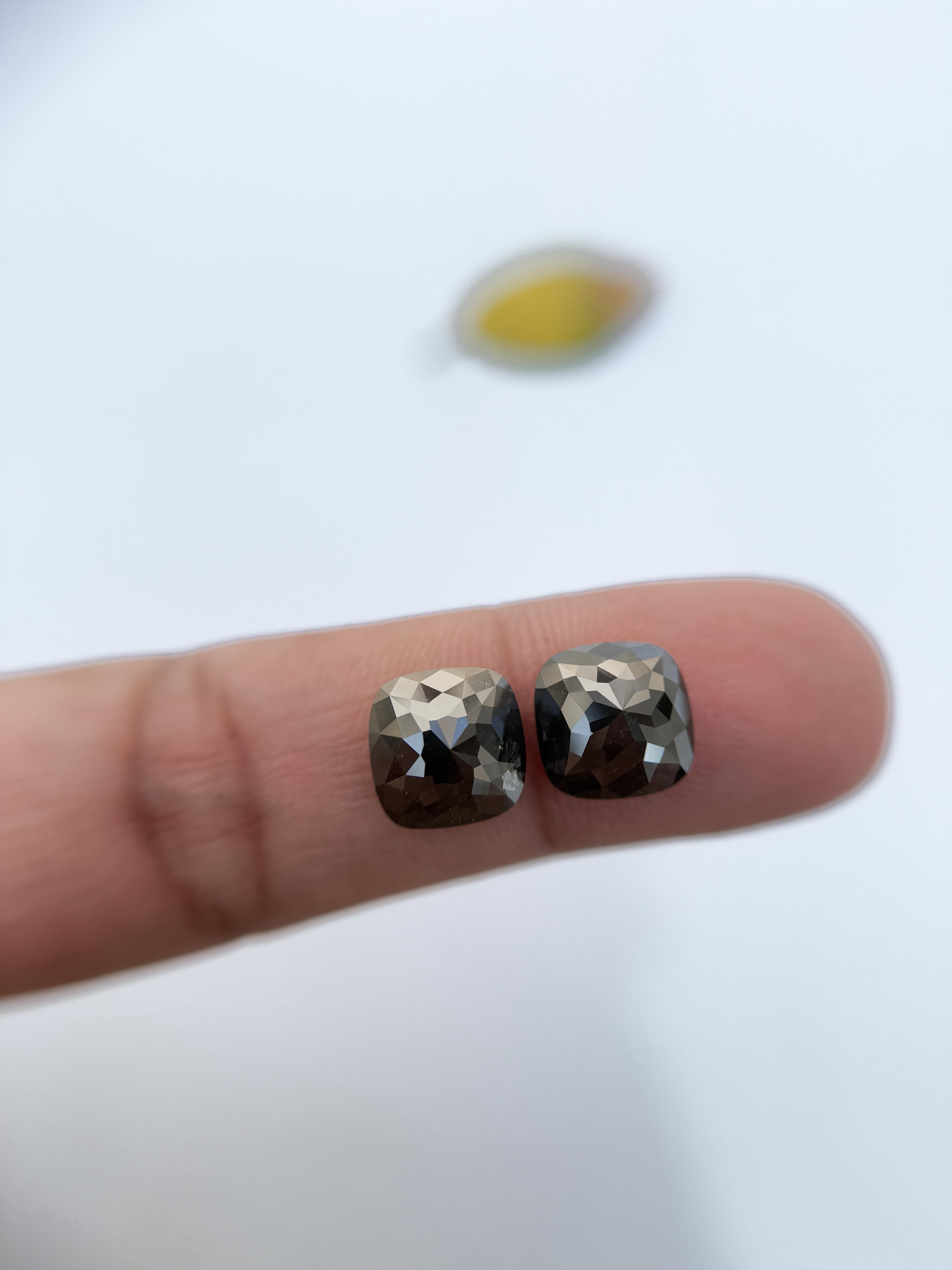 9.5 MM Square Rose Cut Black Natural Diamond Pair