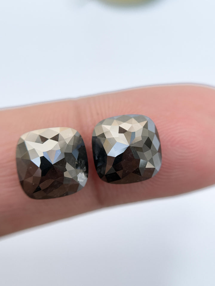 9.5 MM Square Rose Cut Black Natural Diamond Pair