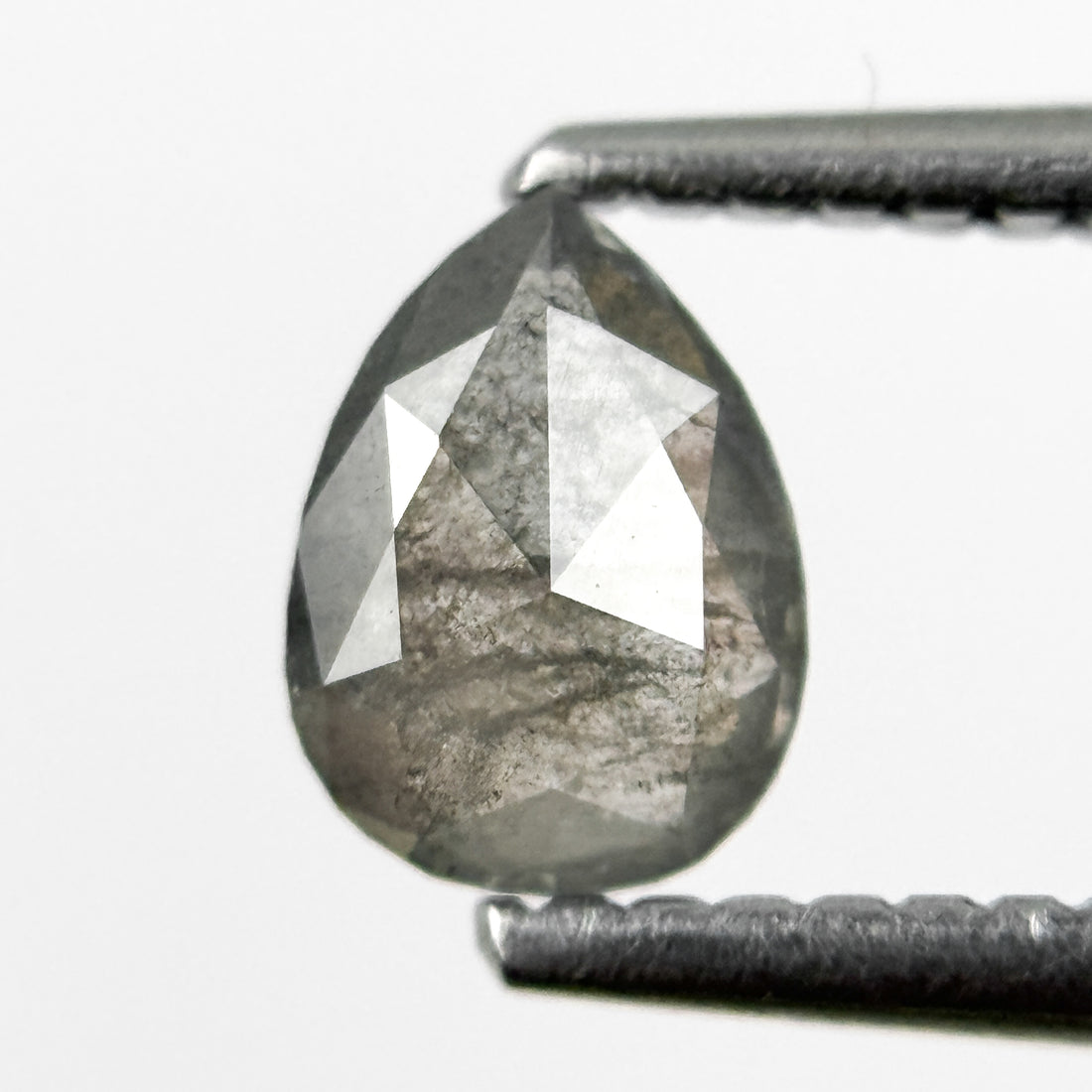0.69 Ct Pear Rose Cut Grey Natural Salt and Pepper Diamond