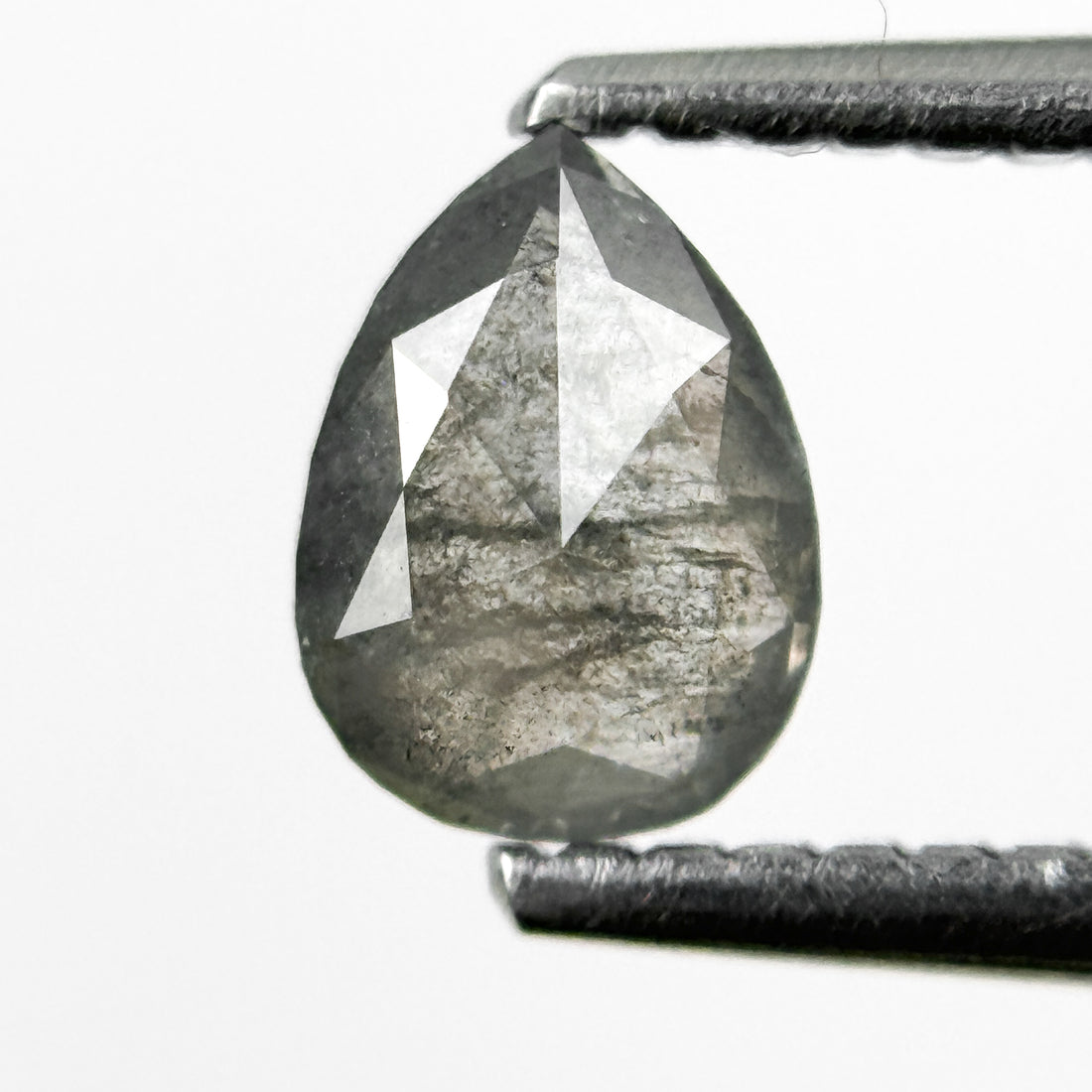 0.69 Ct Pear Rose Cut Grey Natural Salt and Pepper Diamond