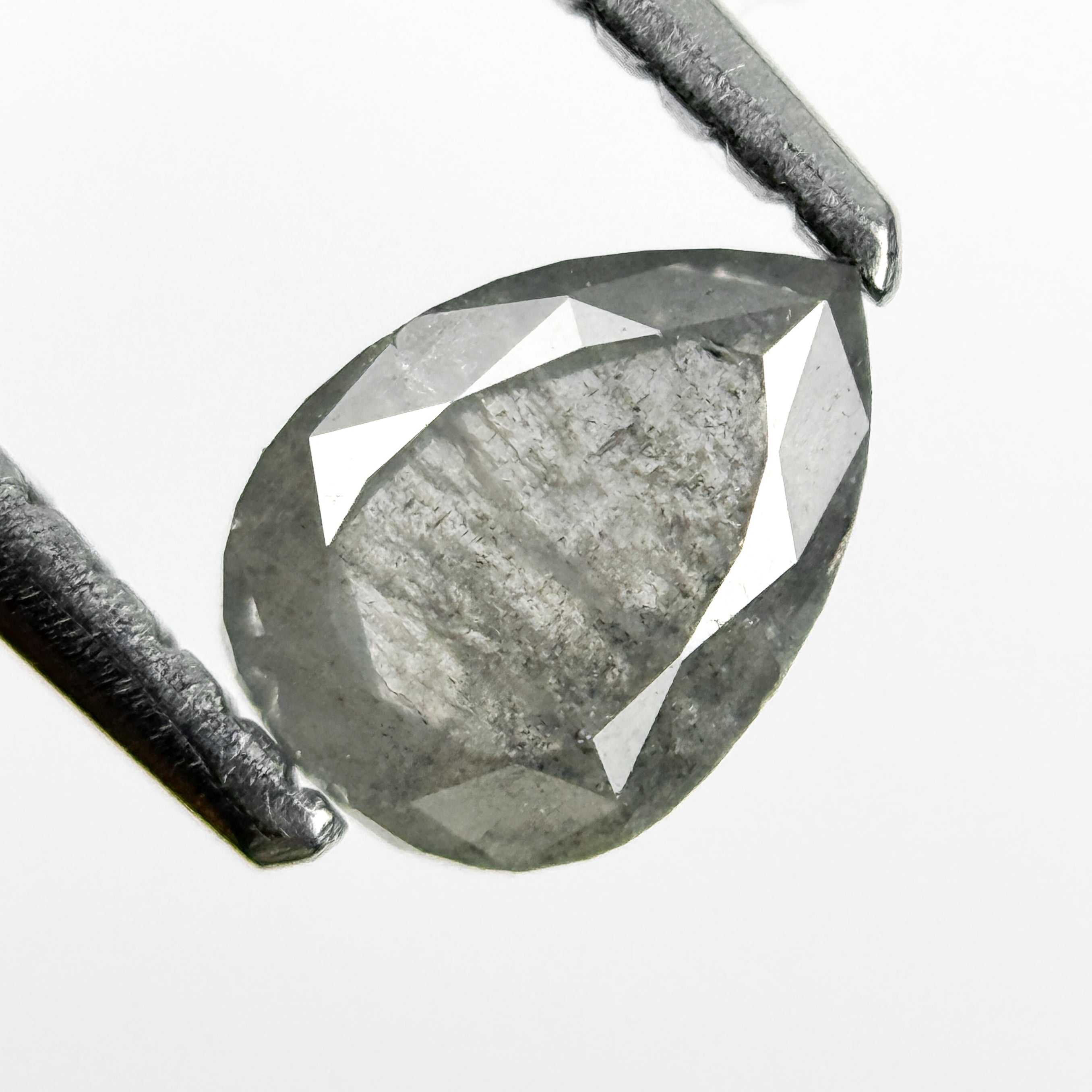 0.69 Ct Pear Rose Cut Grey Natural Salt and Pepper Diamond