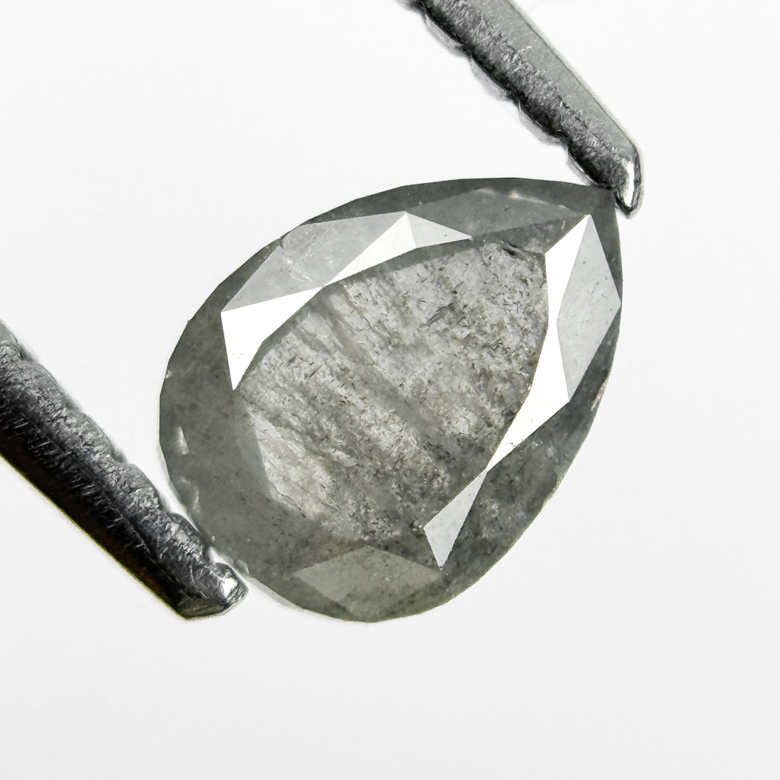 0.69 Ct Pear Rose Cut Grey Natural Salt and Pepper Diamond