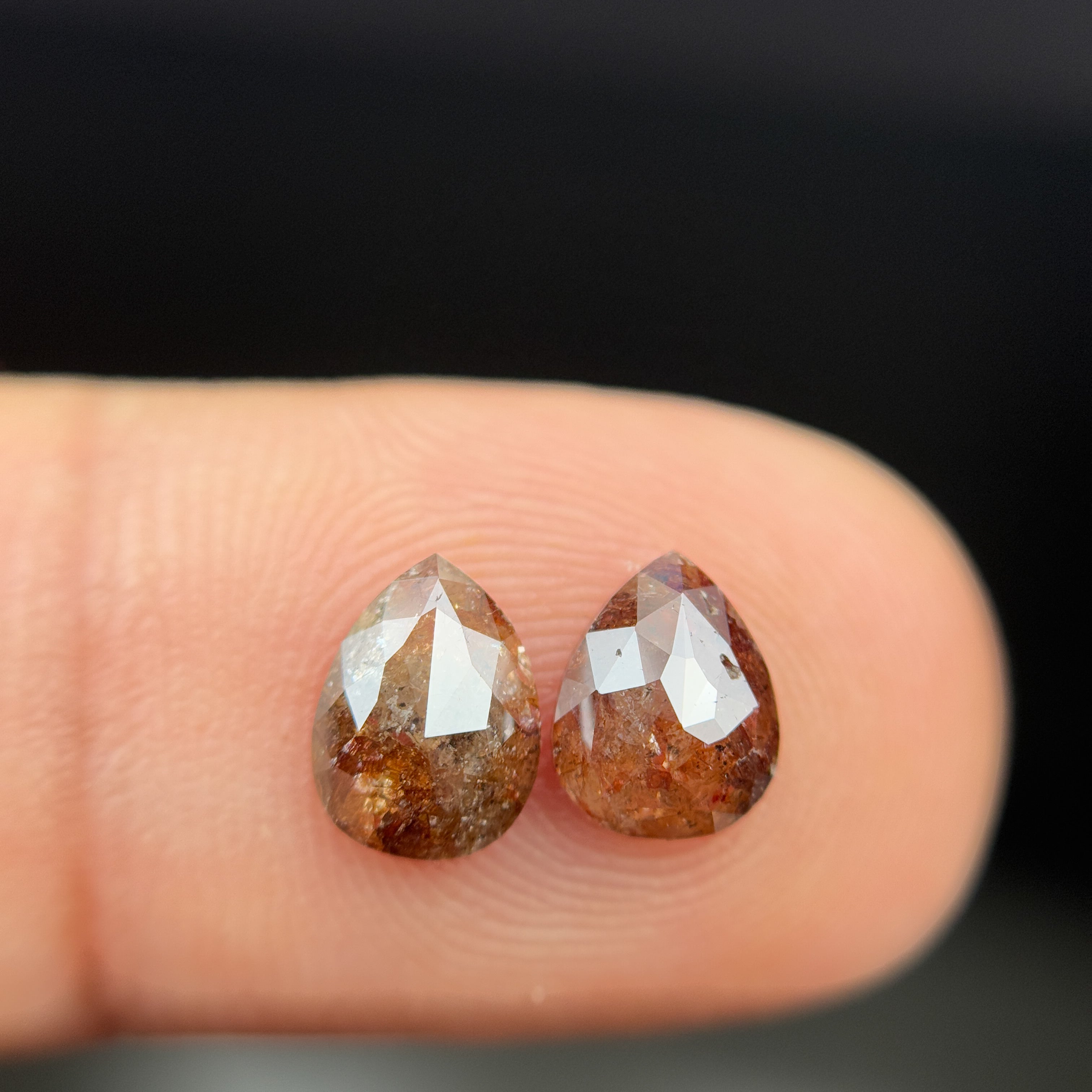 1.78 Ct Pear Rose Cut Red Natural Salt and Pepper Diamond