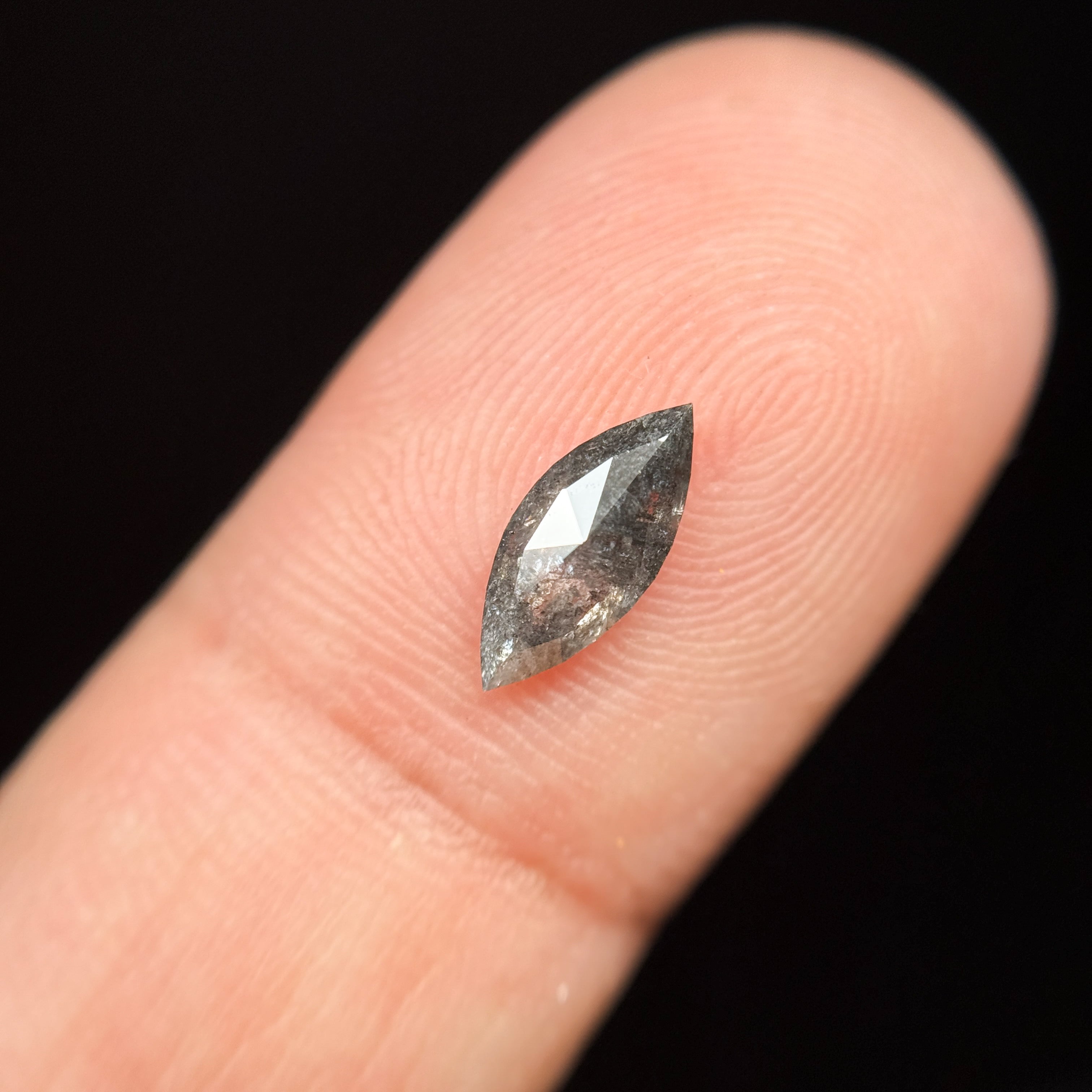 0.62 Ct Marquise Rose Cut Grey Natural Galaxy Diamond
