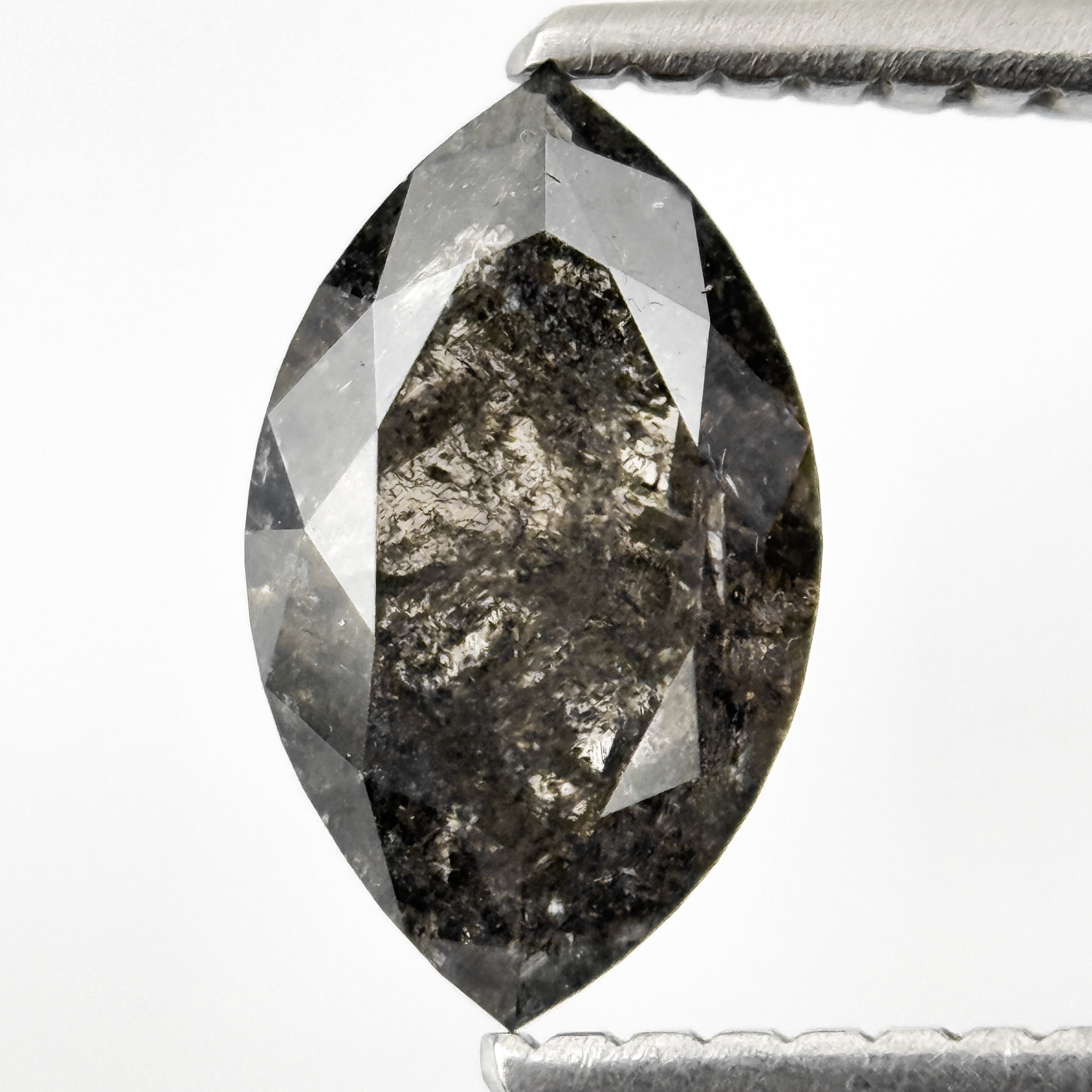 1.26 Ct Marquise Rose Cut Grey Natural Salt and Pepper Diamond