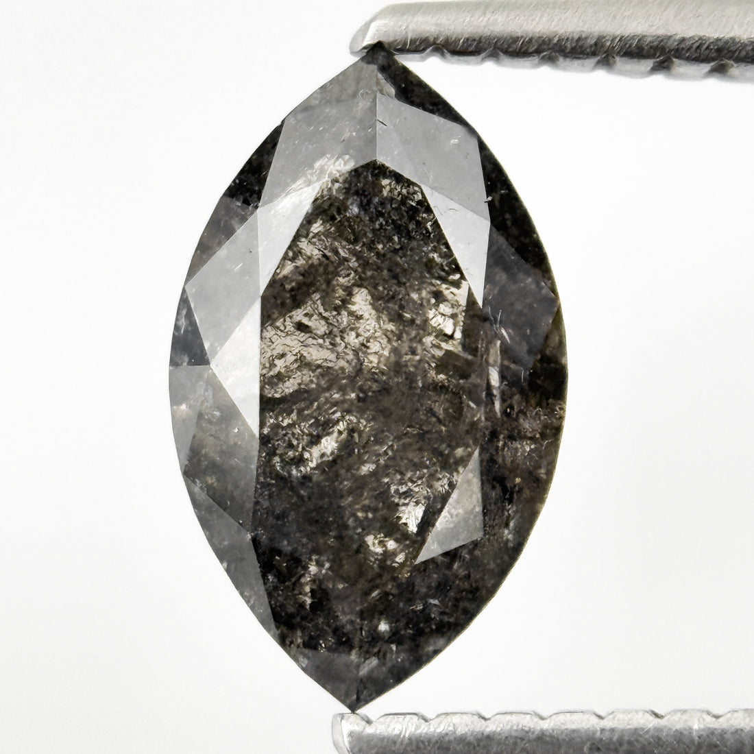 1.26 Ct Marquise Rose Cut Grey Natural Salt and Pepper Diamond