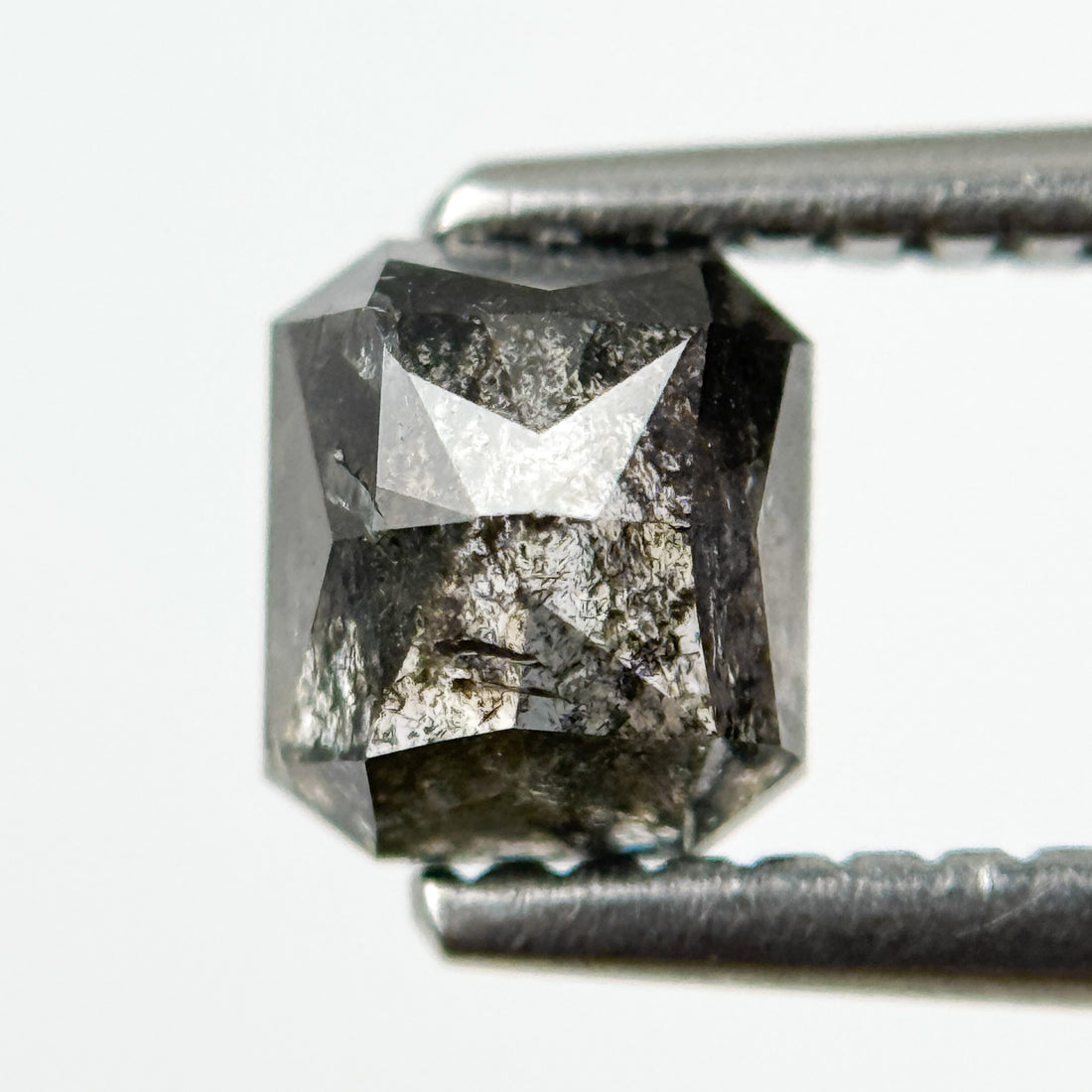 1.02 Ct Radiant Rose Cut Grey Natural Salt and Pepper Diamond