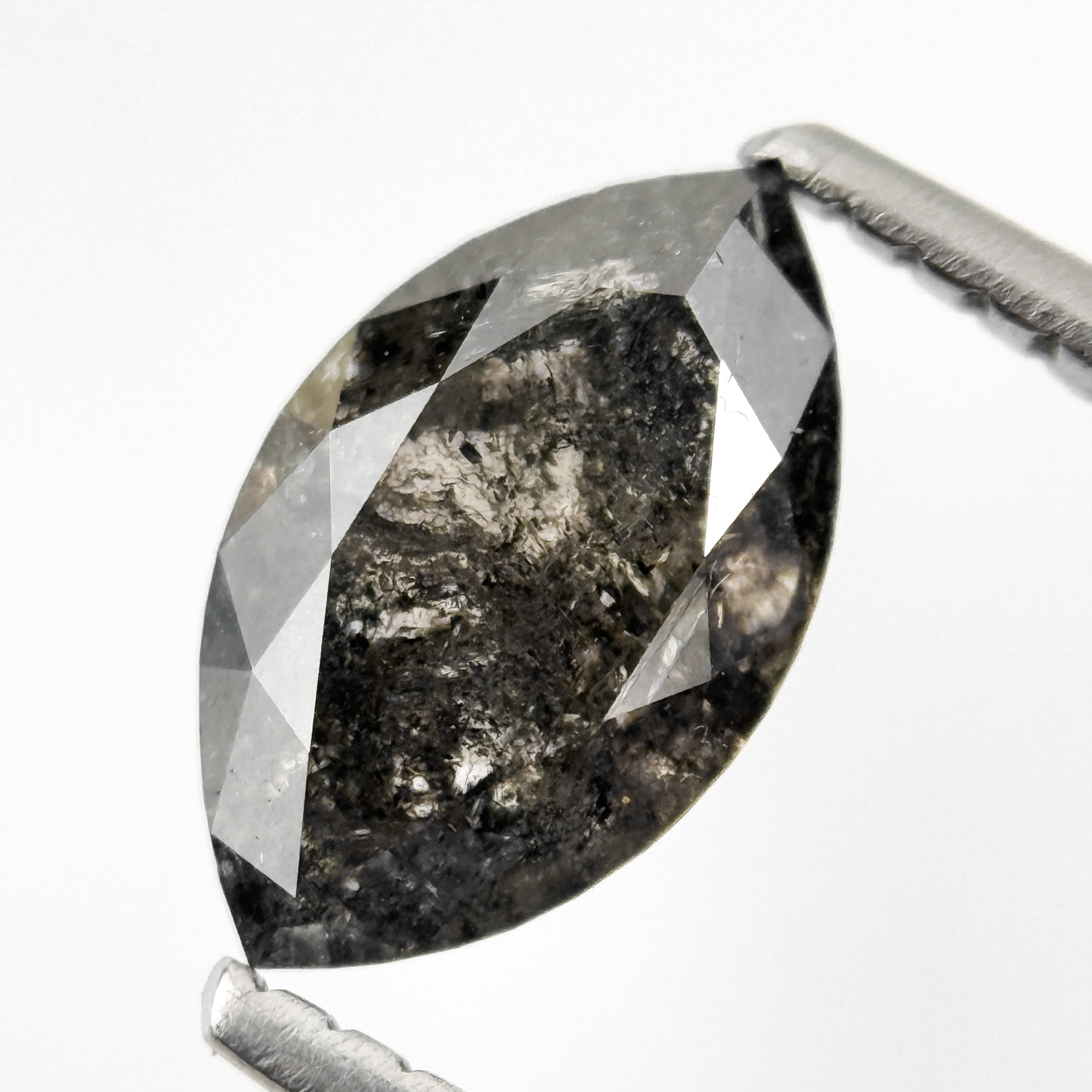 1.26 Ct Marquise Rose Cut Grey Natural Salt and Pepper Diamond
