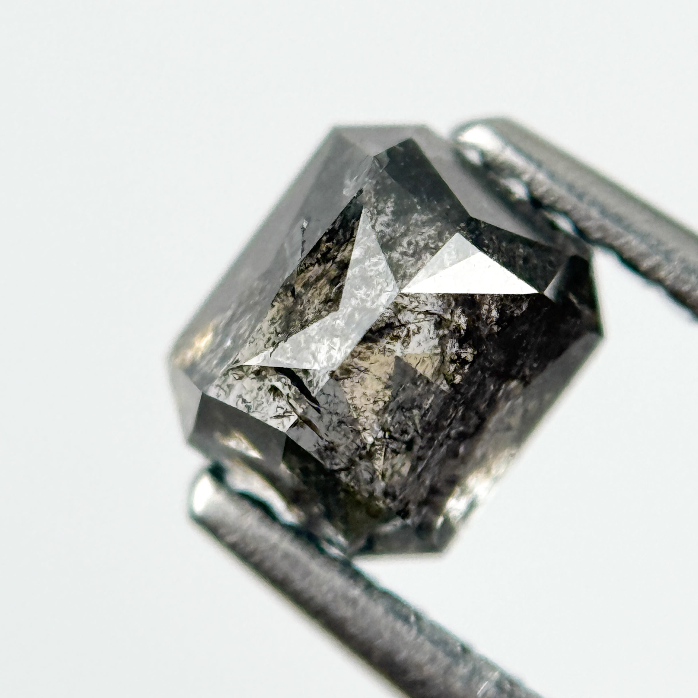 1.02 Ct Radiant Rose Cut Grey Natural Salt and Pepper Diamond