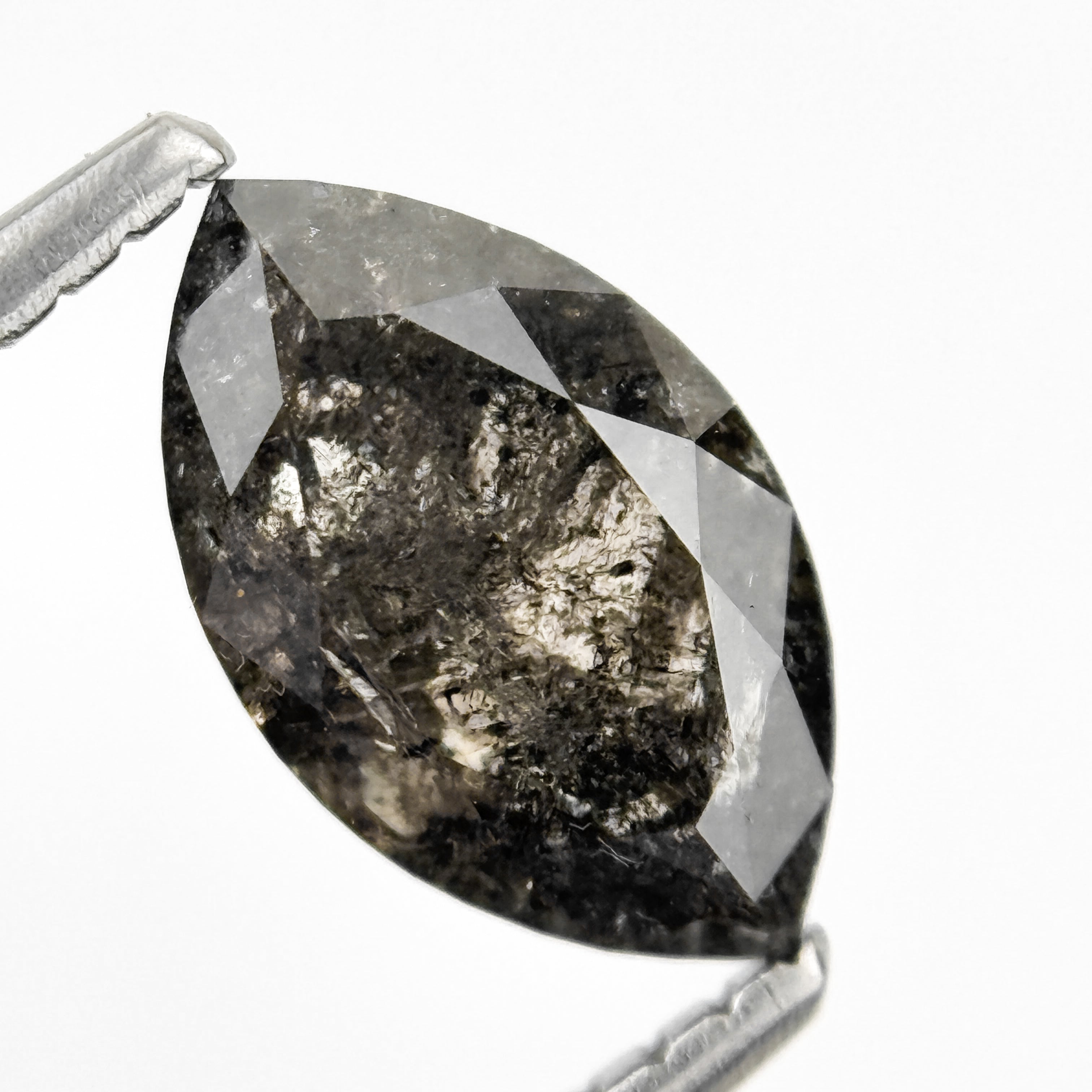 1.26 Ct Marquise Rose Cut Grey Natural Salt and Pepper Diamond