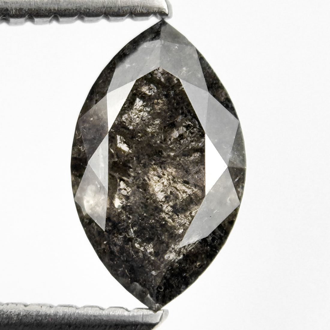 1.26 Ct Marquise Rose Cut Grey Natural Salt and Pepper Diamond